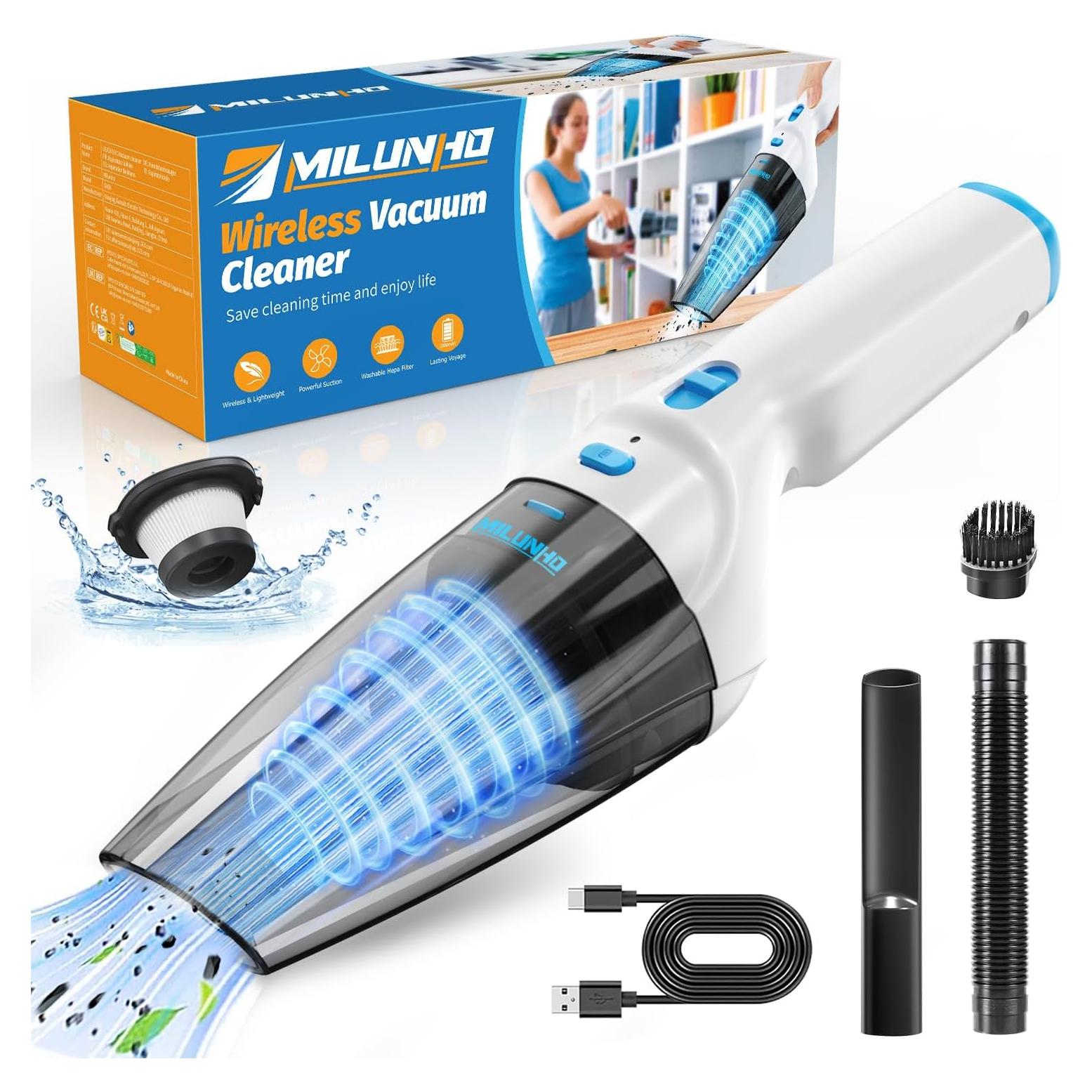 Aspiradora de Mano Inalámbrica Milunho 9500Pa 500ml HEPA