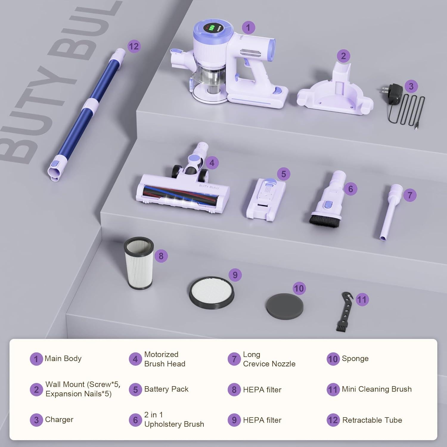 Aspiradora de Mano Inalámbrica BUTY BULU LK-W15-PL 30KPa 1.72kg