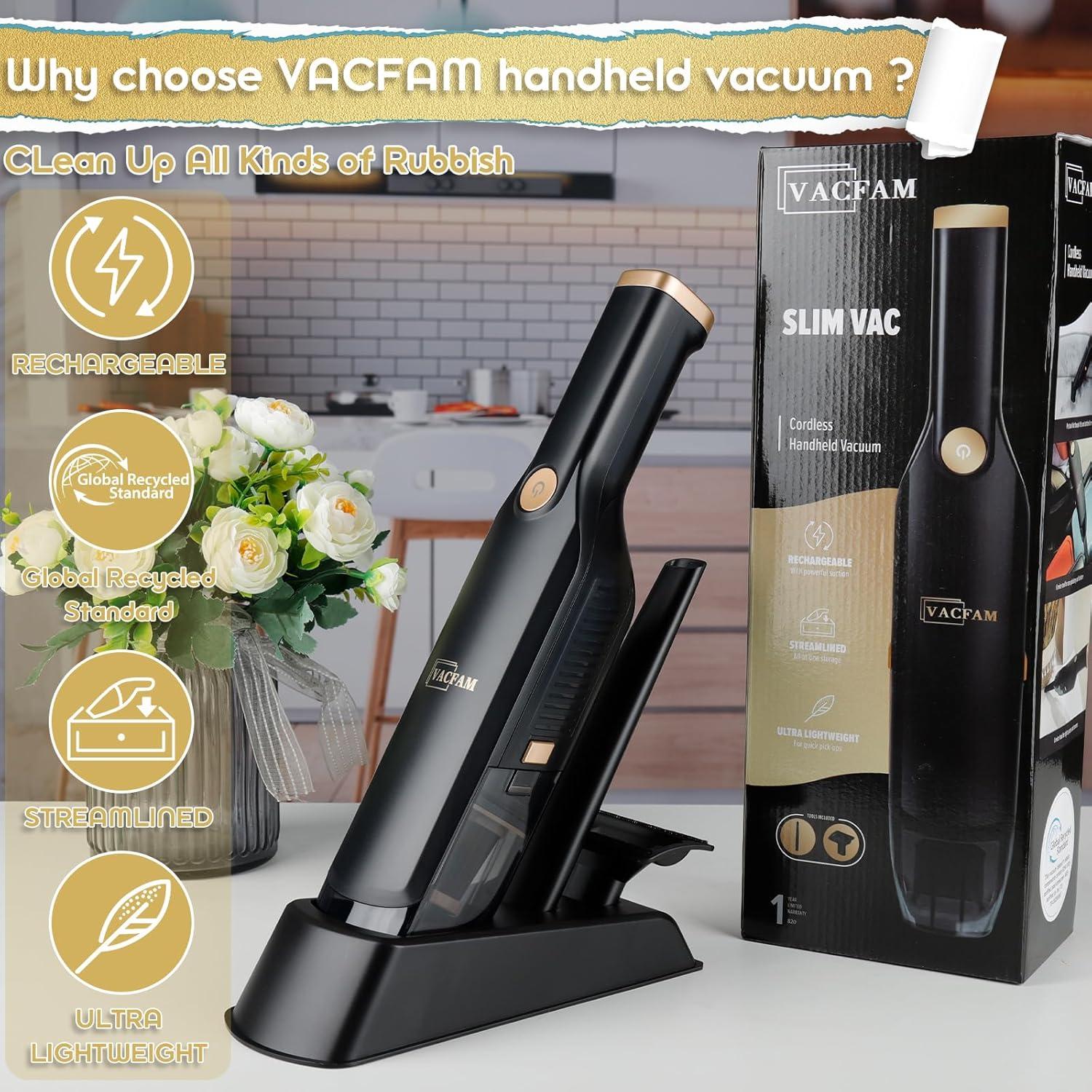 Aspiradora de Mano Inalámbrica VACFAM 2000mAh Filtro HEPA