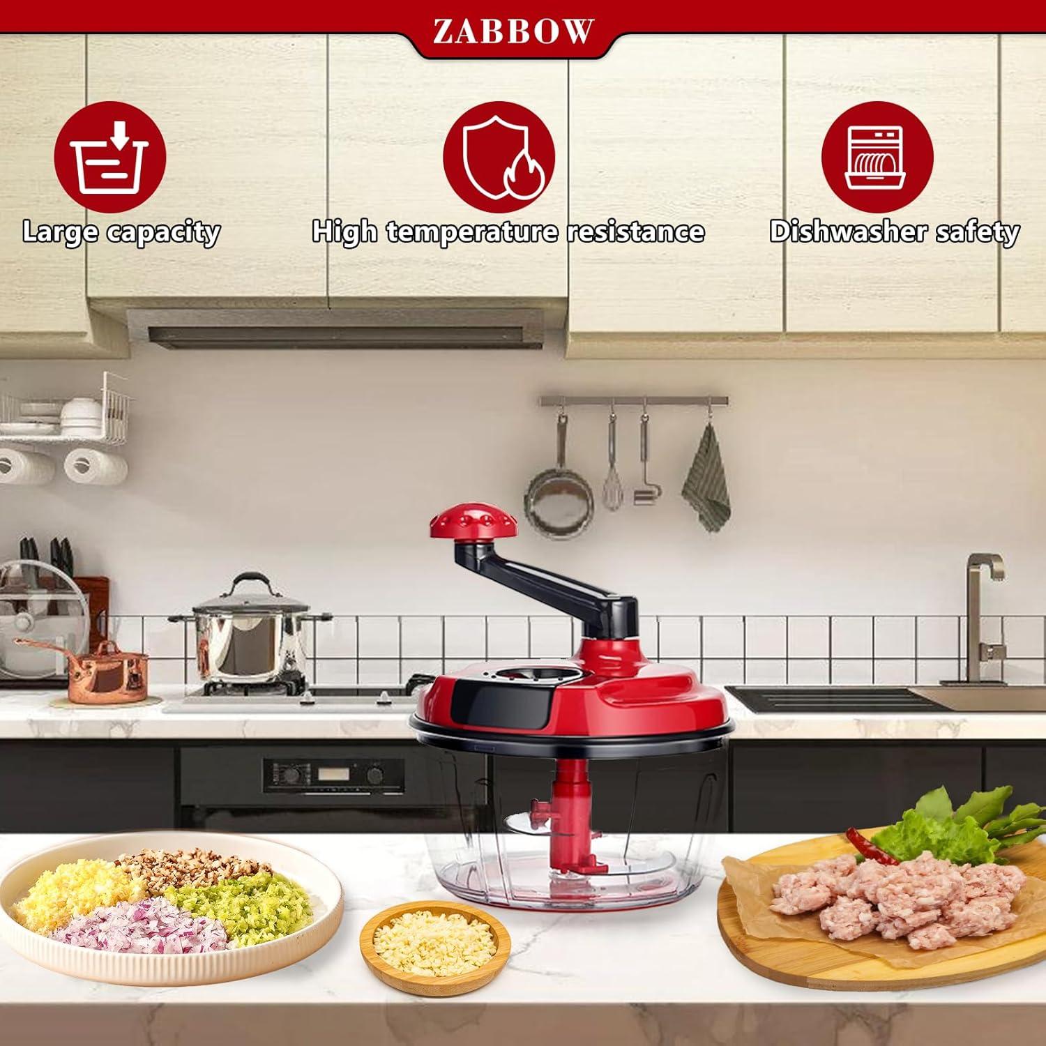 Procesador de Alimentos Manual ZABBOW 1.5L Rojo Picador de Manivela