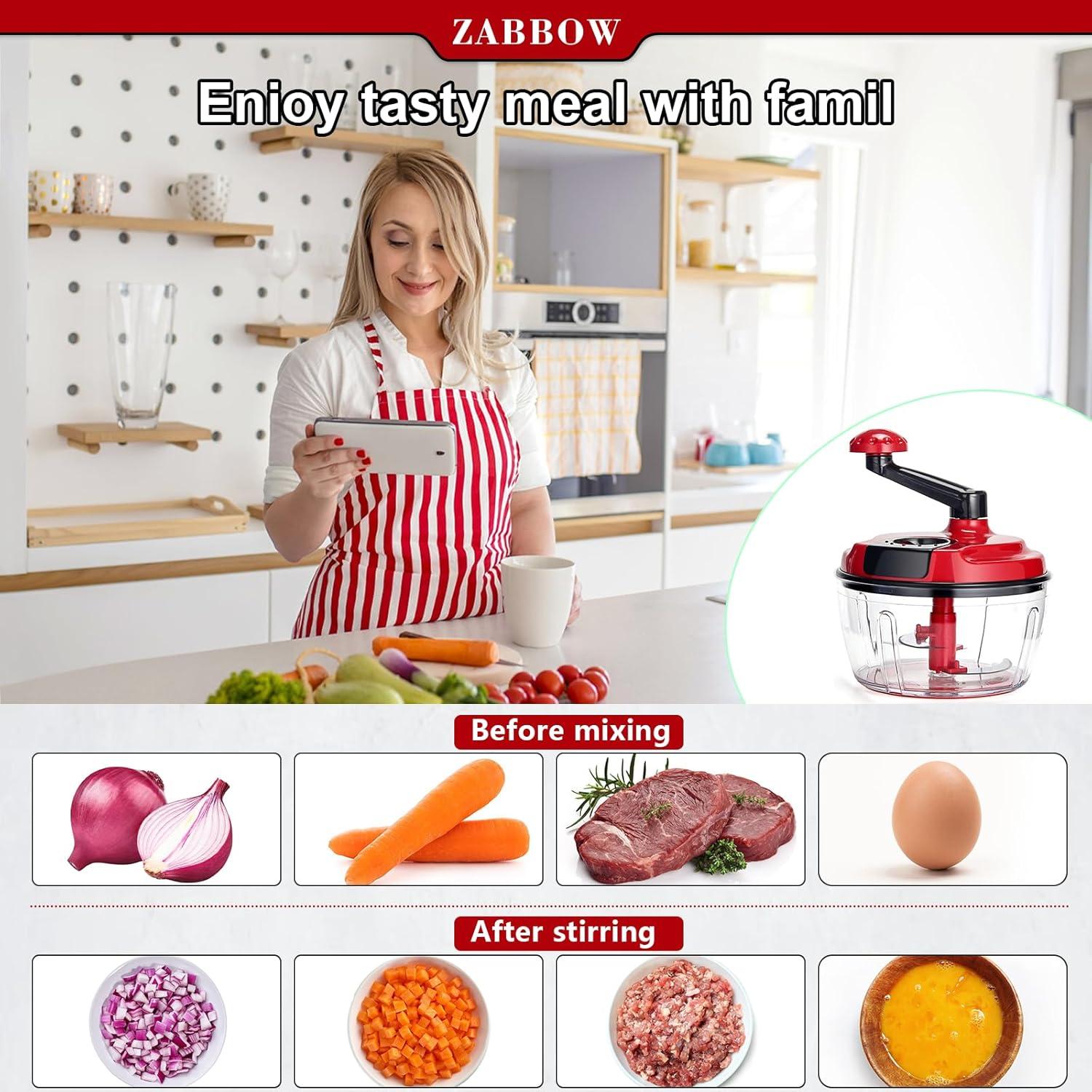 Procesador de Alimentos Manual ZABBOW 1.5L Rojo Picador de Manivela