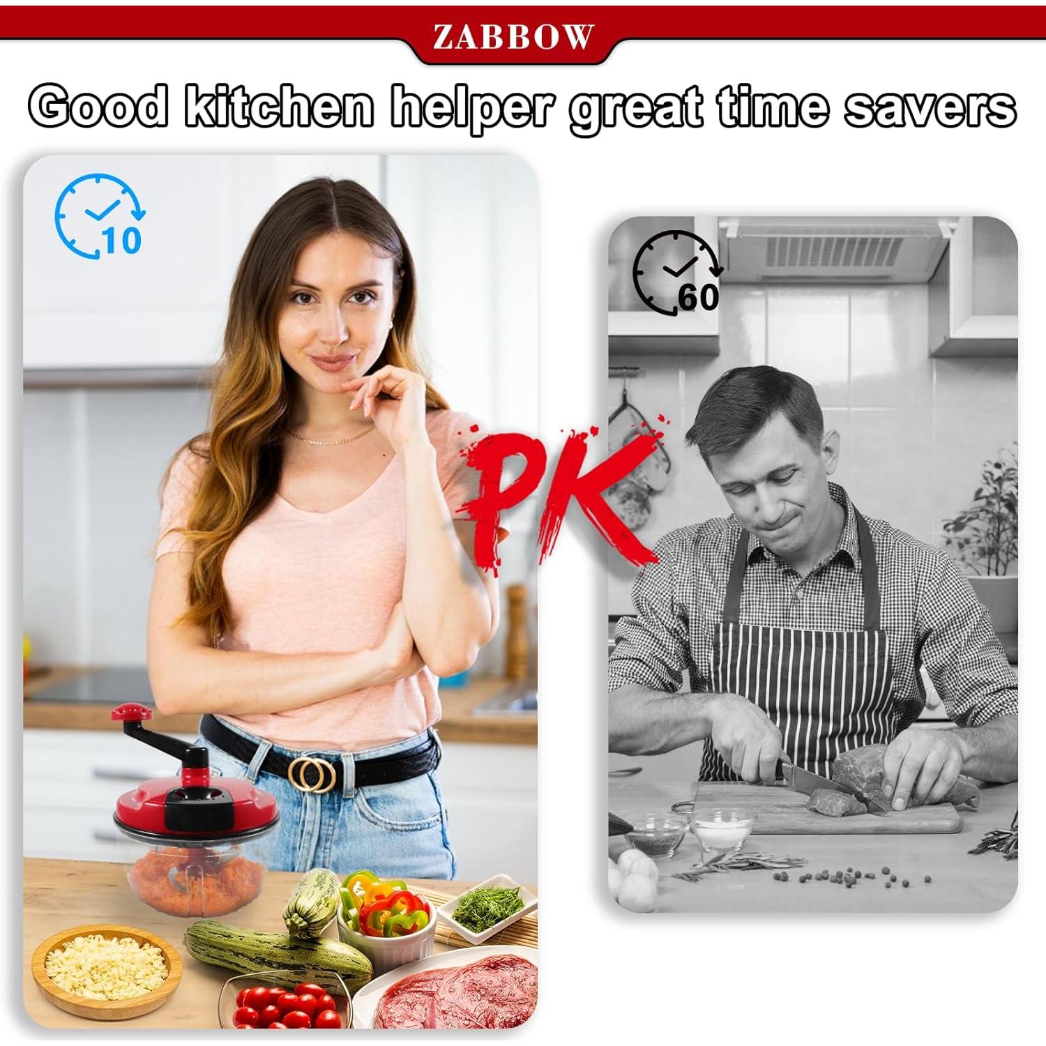 Procesador de Alimentos Manual ZABBOW 1.5L Rojo Picador de Manivela