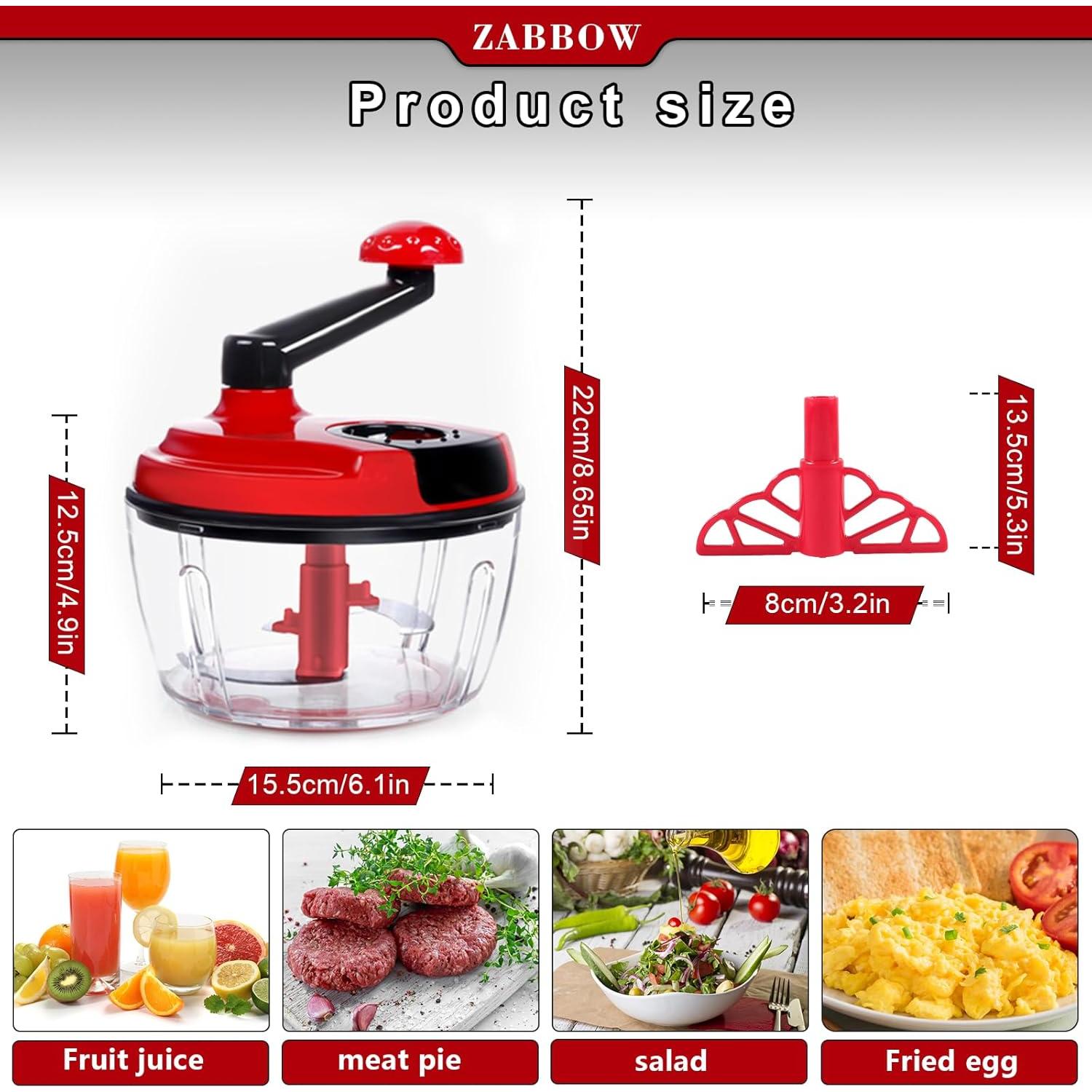 Procesador de Alimentos Manual ZABBOW 1.5L Rojo Picador de Manivela