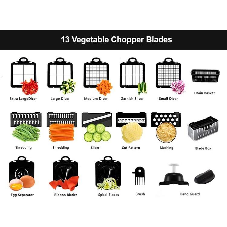 Picador de Verduras 22-en-1 Genérico con 8 Cuchillas y Contenedor 1.3L