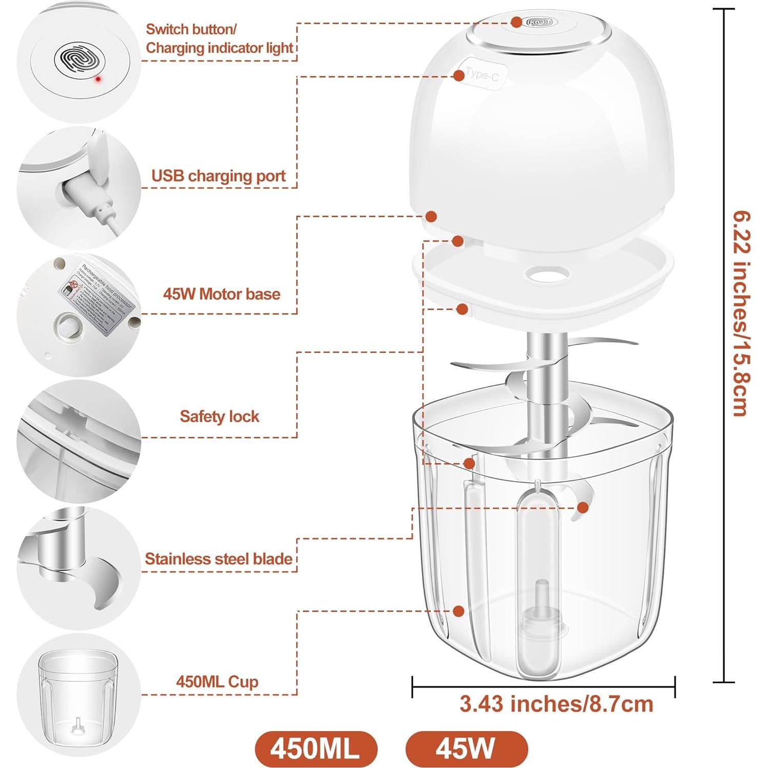 Picador de Ajo Eléctrico G4S3 450ml Portátil USB Blanco