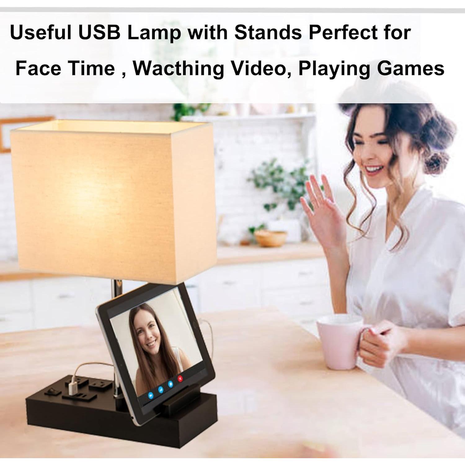 Lámpara de Mesa Briever con 3 Puertos USB y 2 Salidas AC