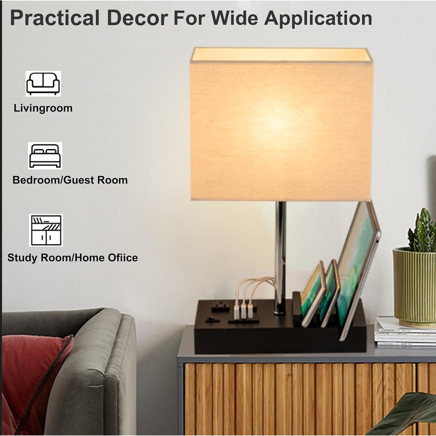 Lámpara de Mesa Briever con 3 Puertos USB y 2 Salidas AC