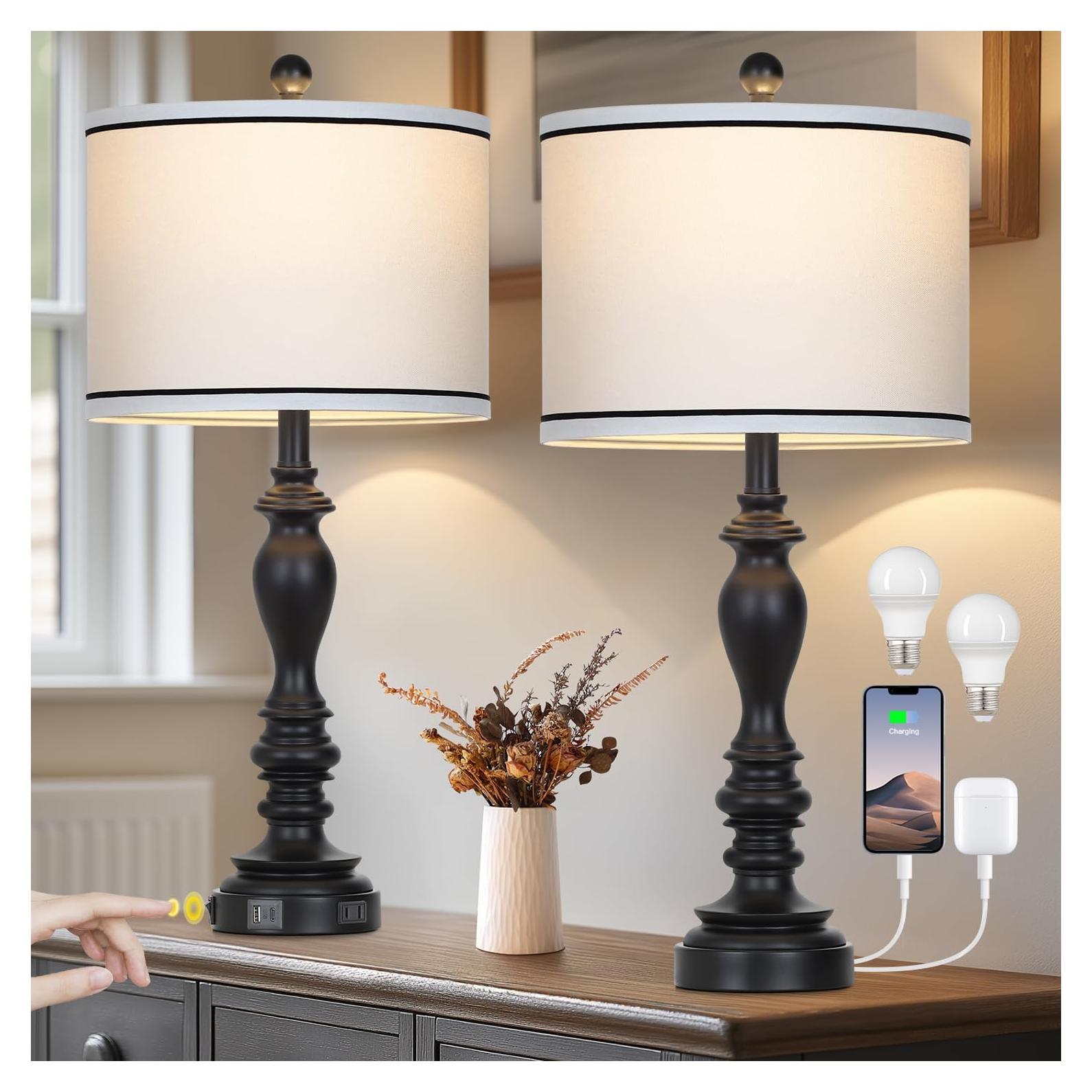 Juego de 2 Lámparas de Mesa Negras Cinyirong 69.85 cm USB