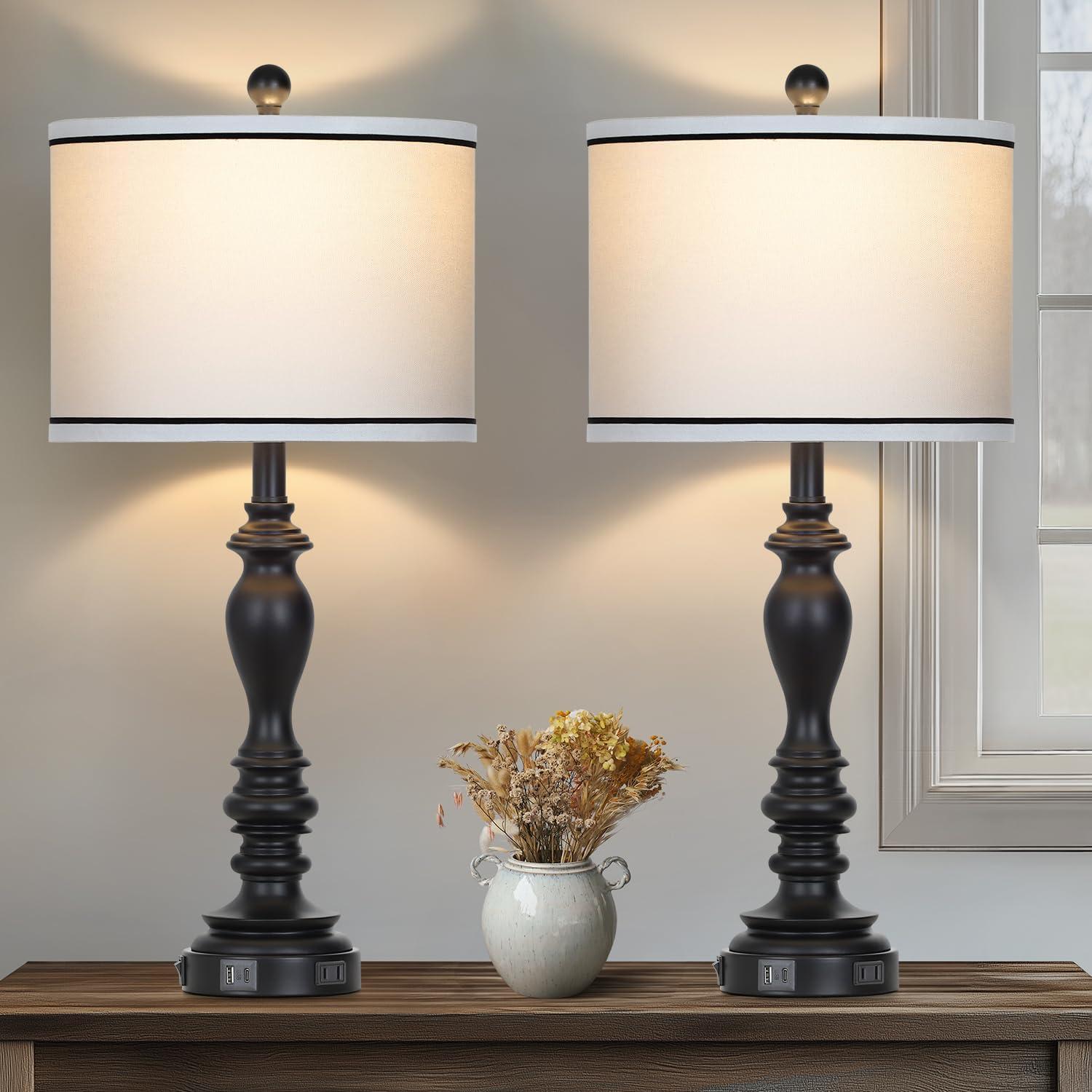 Juego de 2 Lámparas de Mesa Negras Cinyirong 69.85 cm USB