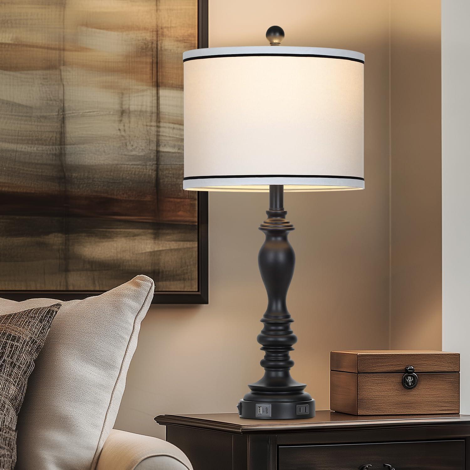 Juego de 2 Lámparas de Mesa Negras Cinyirong 69.85 cm USB