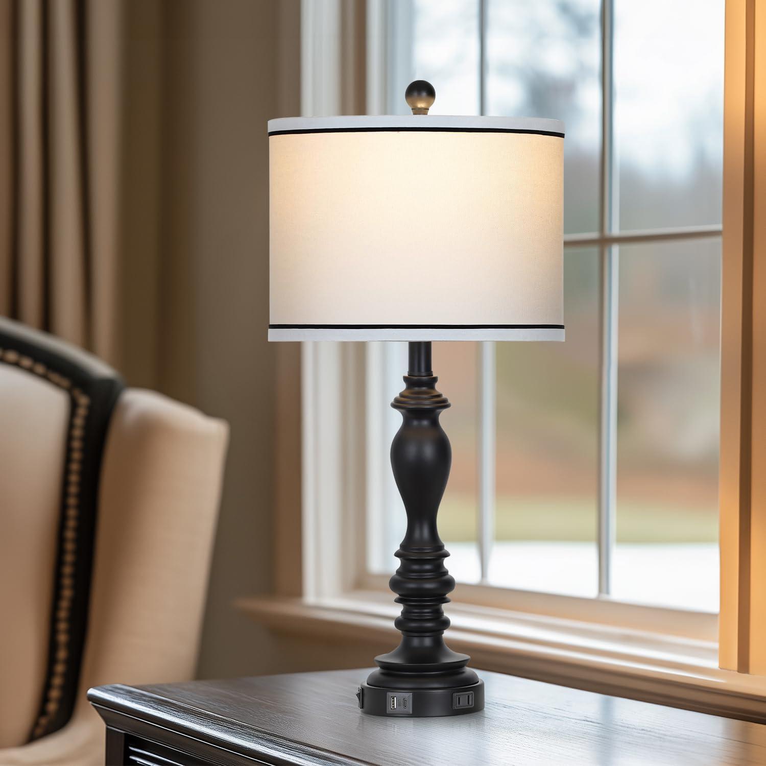 Juego de 2 Lámparas de Mesa Negras Cinyirong 69.85 cm USB