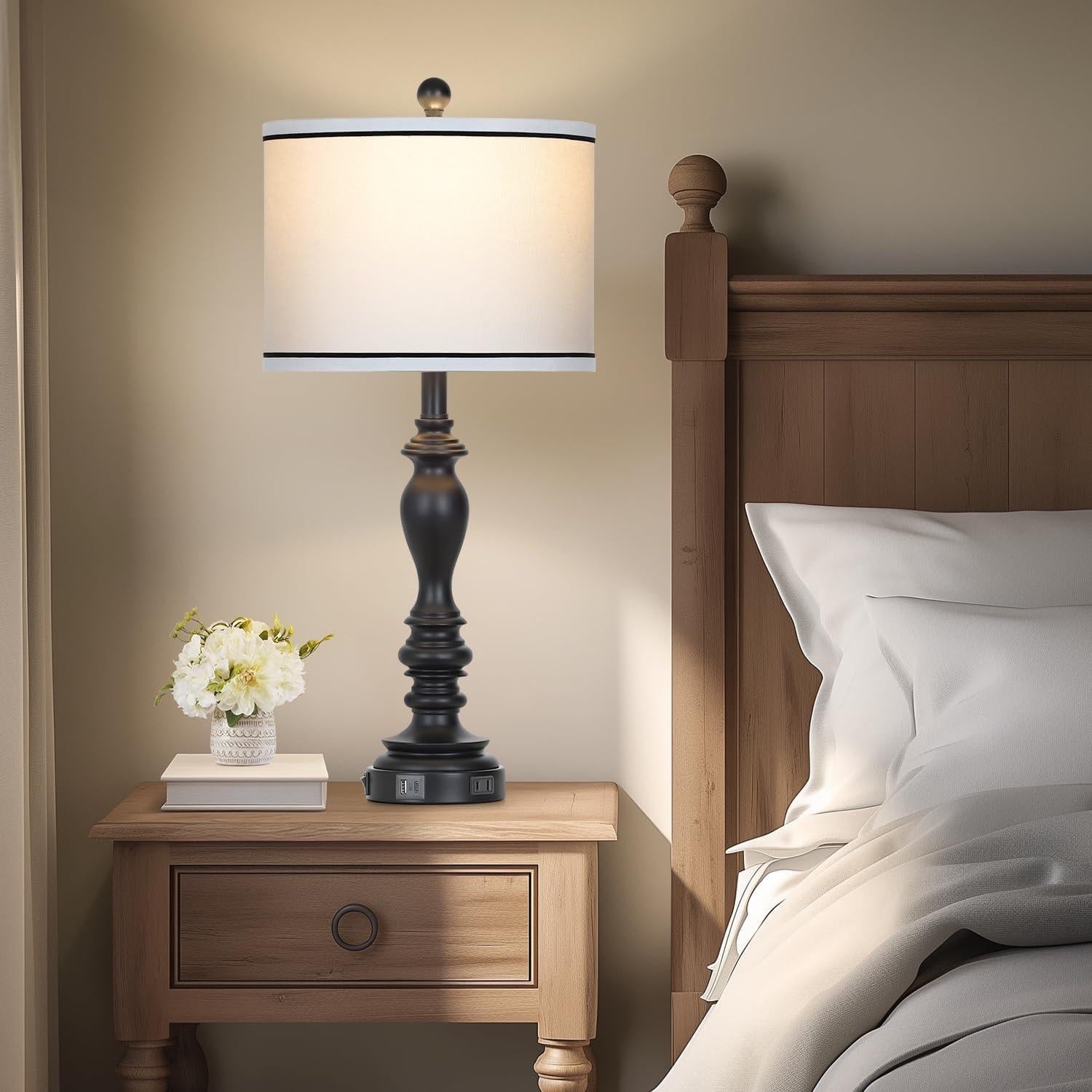 Juego de 2 Lámparas de Mesa Negras Cinyirong 69.85 cm USB