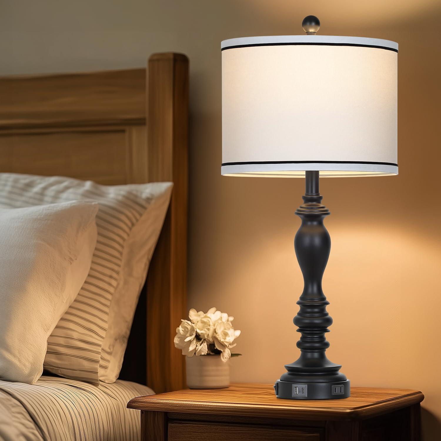 Juego de 2 Lámparas de Mesa Negras Cinyirong 69.85 cm USB