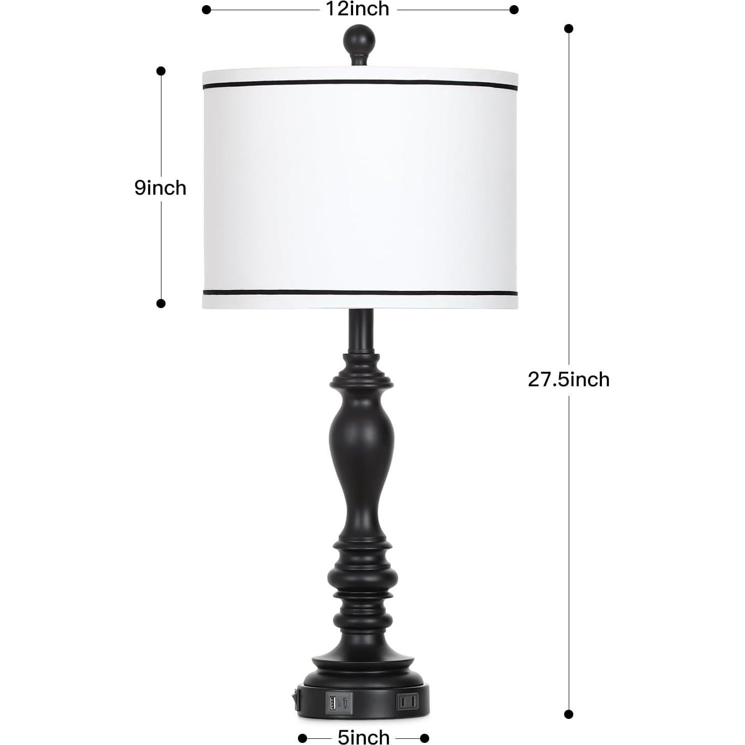Juego de 2 Lámparas de Mesa Negras Cinyirong 69.85 cm USB