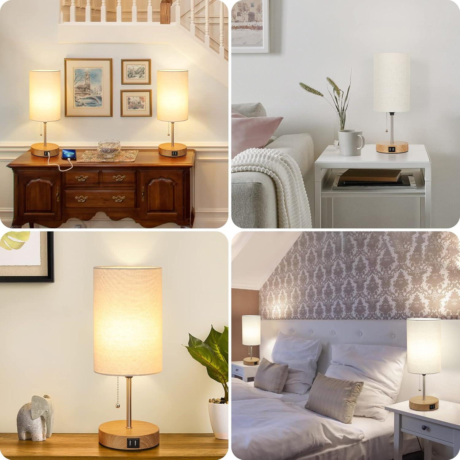 Juego de 2 Lámparas de Mesa Lakumu con Puertos USB Beige