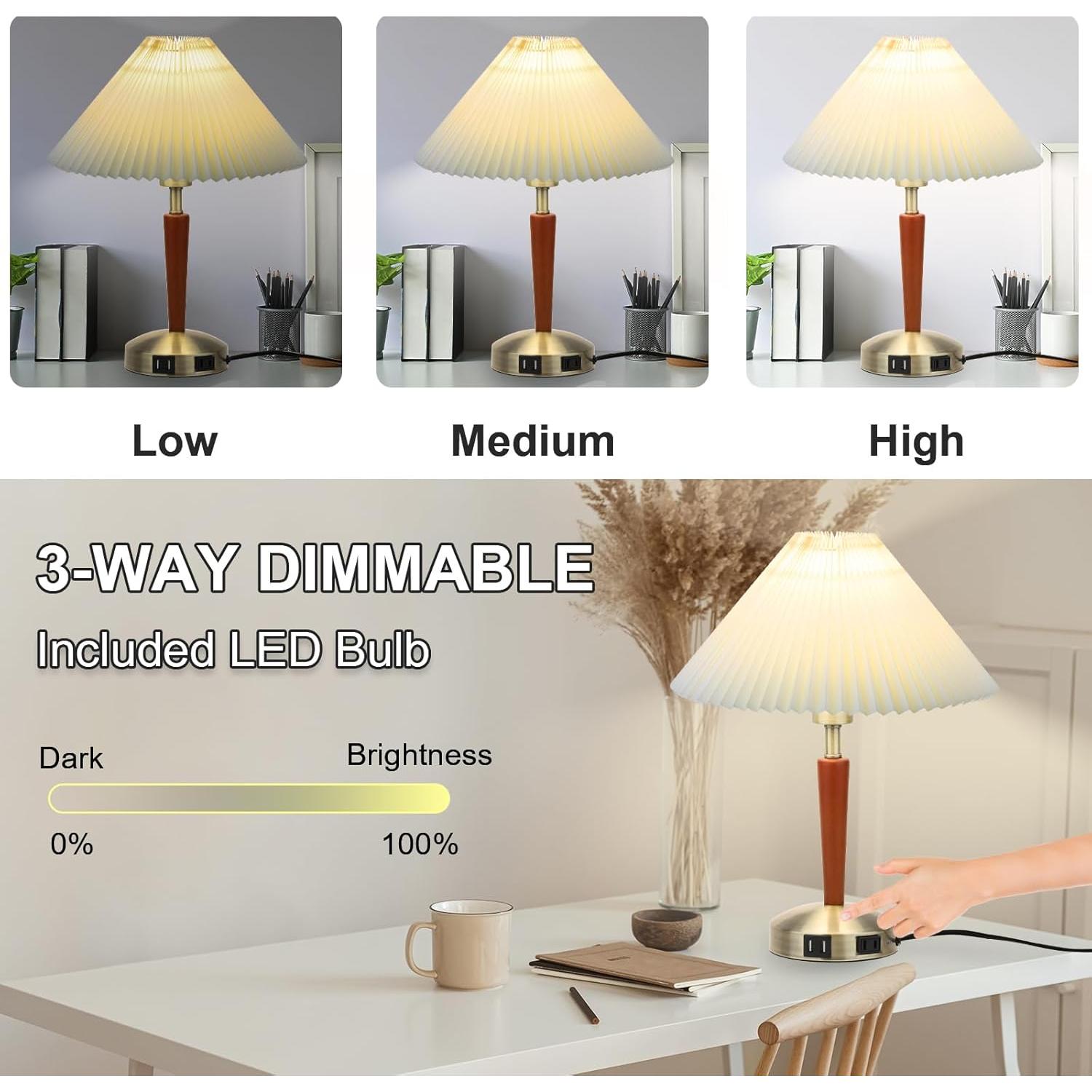 Lámpara de Mesa Táctil LALISU con Regulación 3 Niveles Marrón