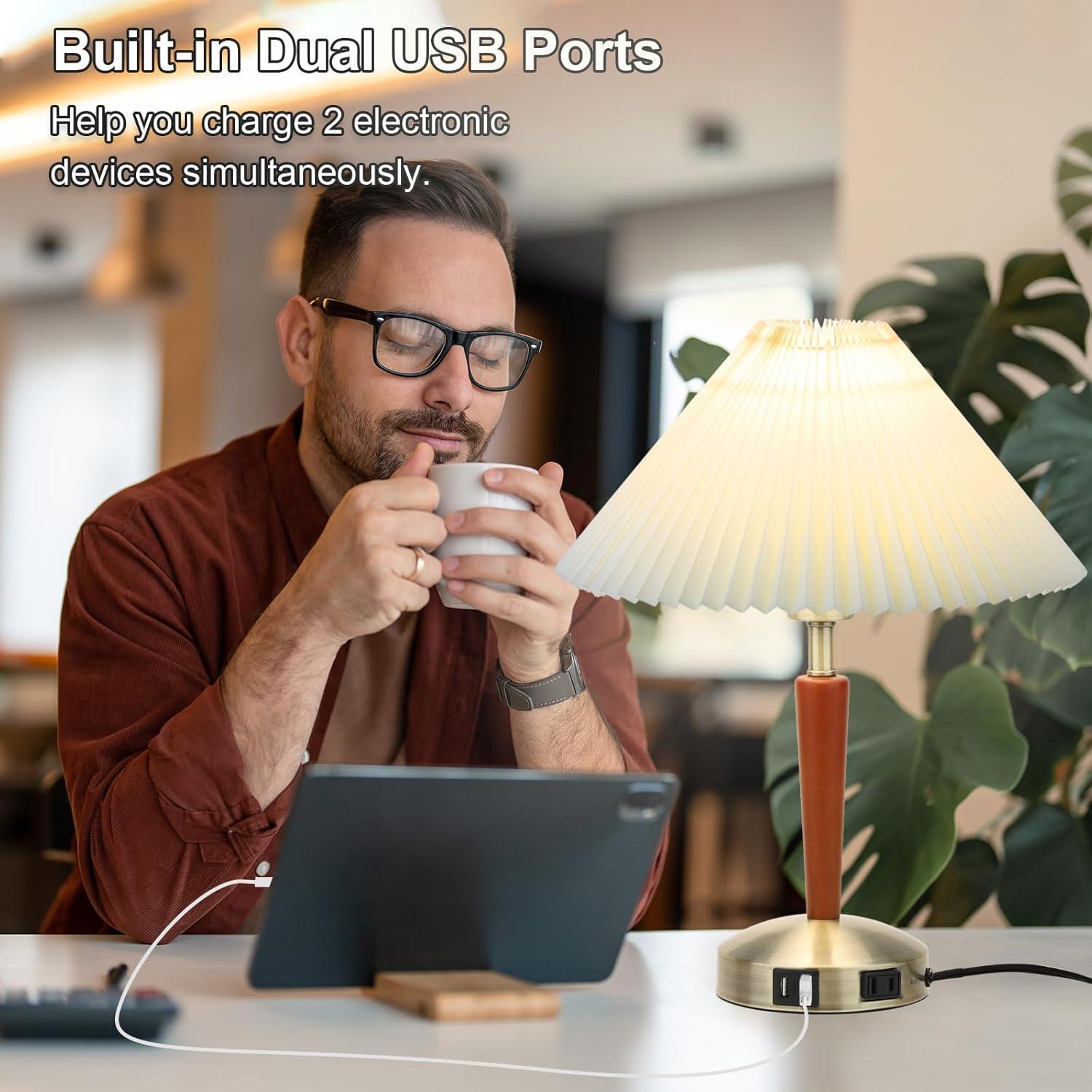 Lámpara de Mesa Táctil LALISU con Regulación 3 Niveles Marrón