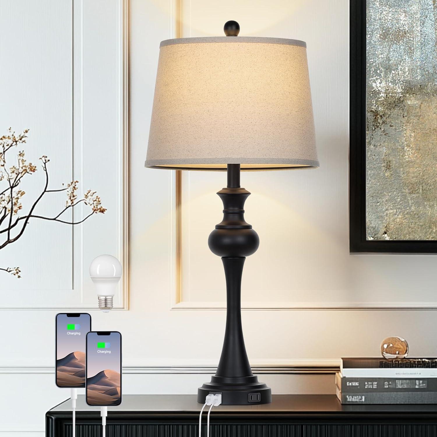 Lámpara de Mesa Táctil CINSARY Negra con Puertos USB y Bombilla