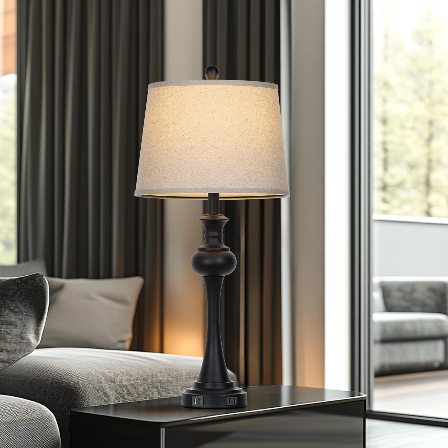 Lámpara de Mesa Táctil CINSARY Negra con Puertos USB y Bombilla