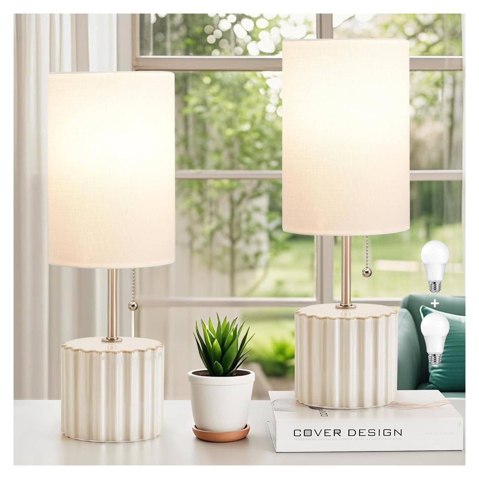 Juego de 2 lámparas de mesa cerámica blanca GyroVu 3 temperaturas