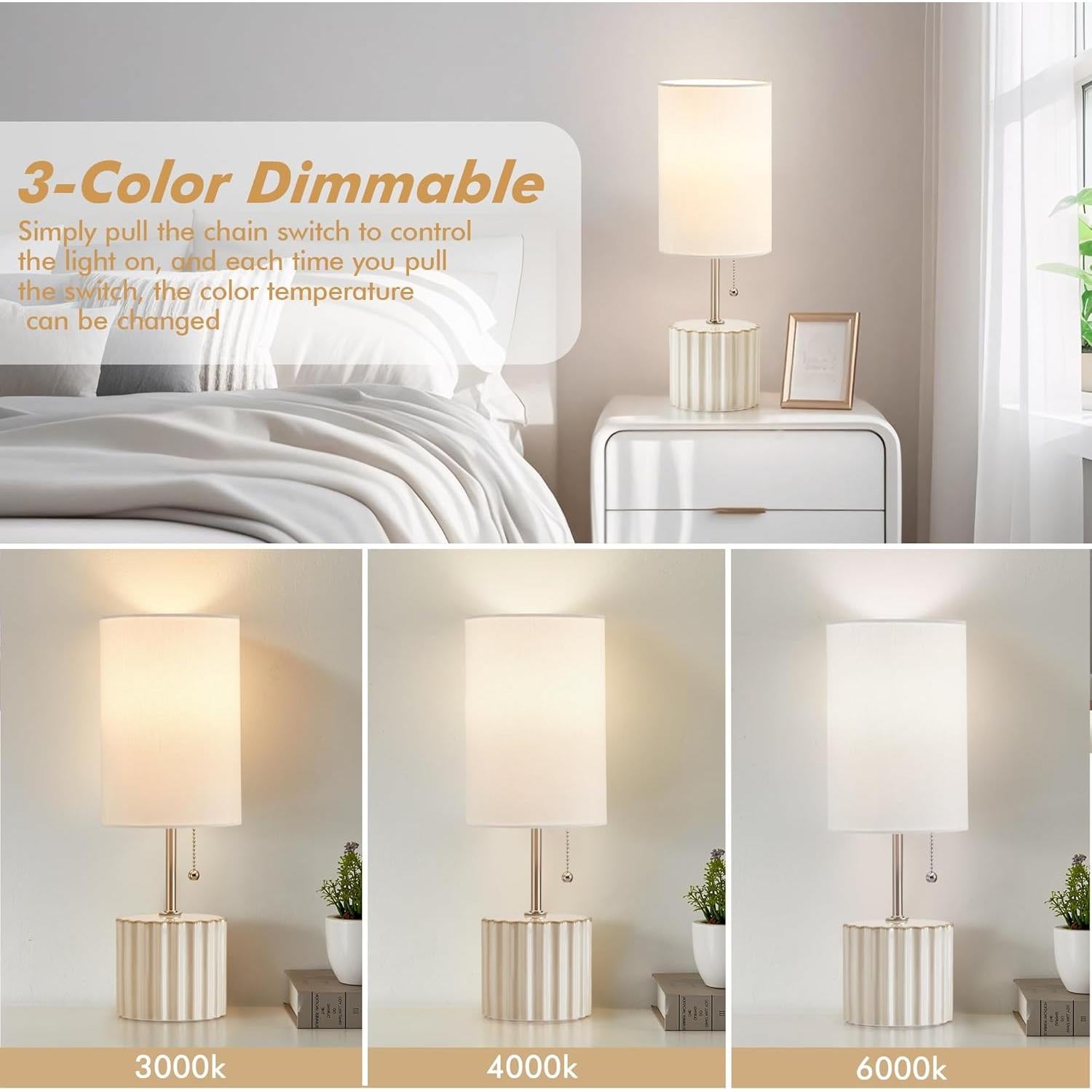 Juego de 2 lámparas de mesa cerámica blanca GyroVu 3 temperaturas