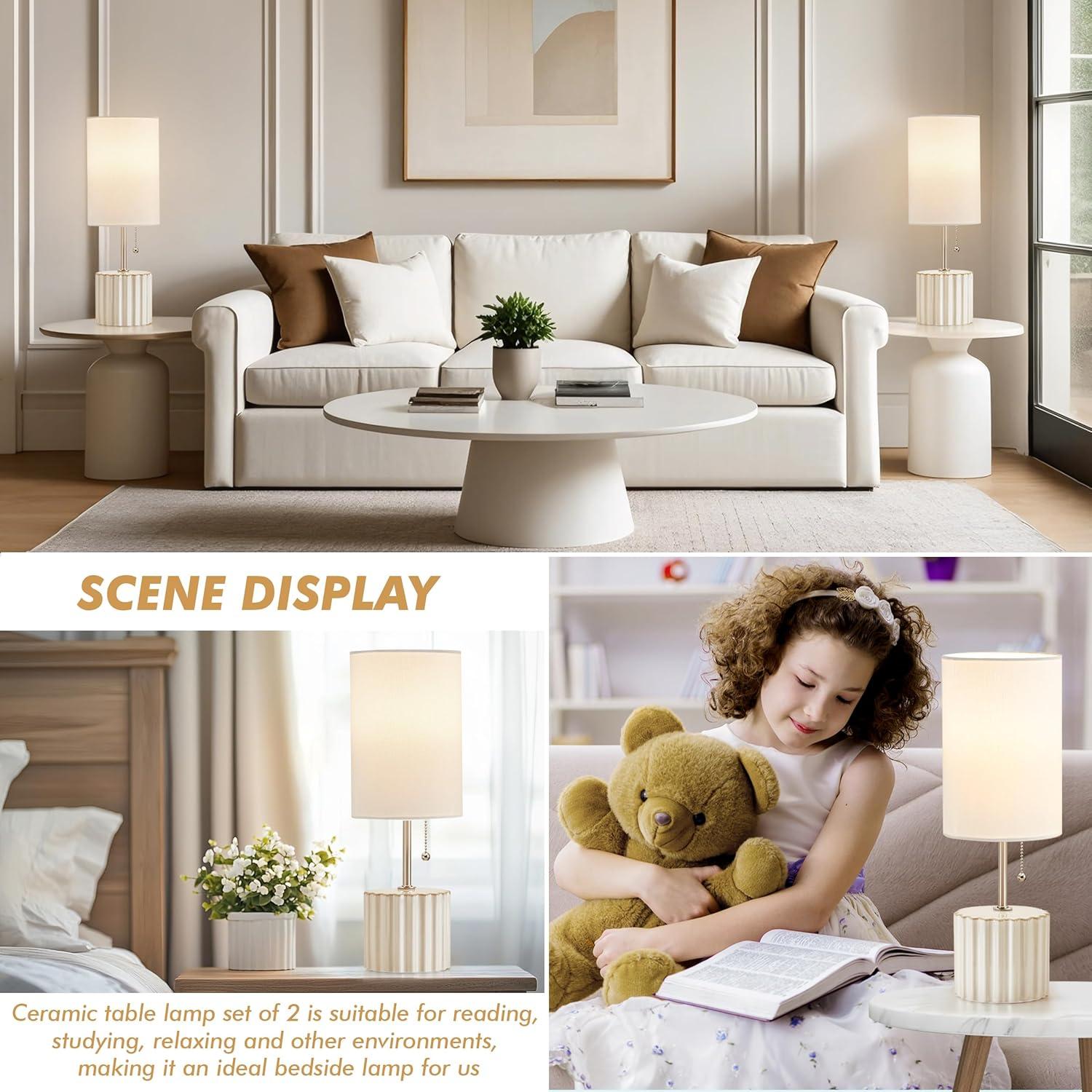 Juego de 2 lámparas de mesa cerámica blanca GyroVu 3 temperaturas