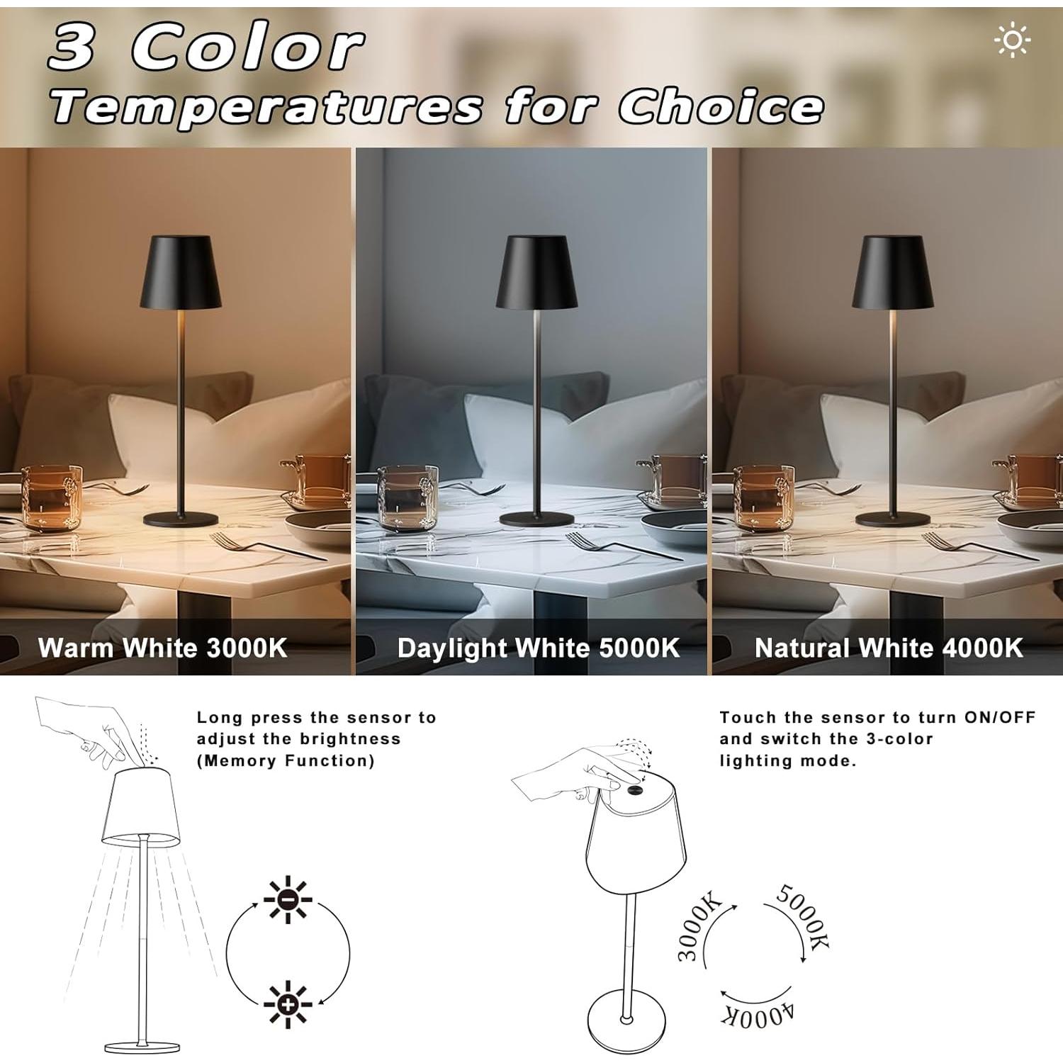 Lámpara de Mesa Inalámbrica Kakanuo, 38.4 cm, 3 Colores LED