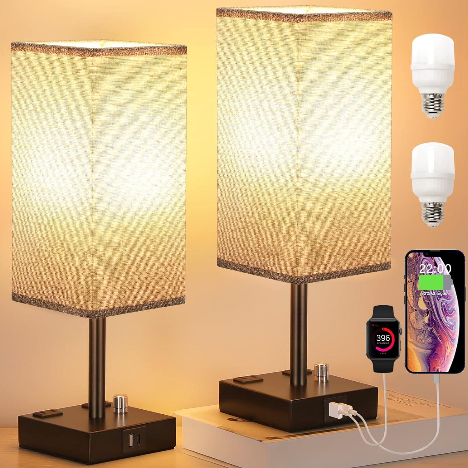 Juego de 2 Lámparas de Mesita Regulables Aooshine Gris USB