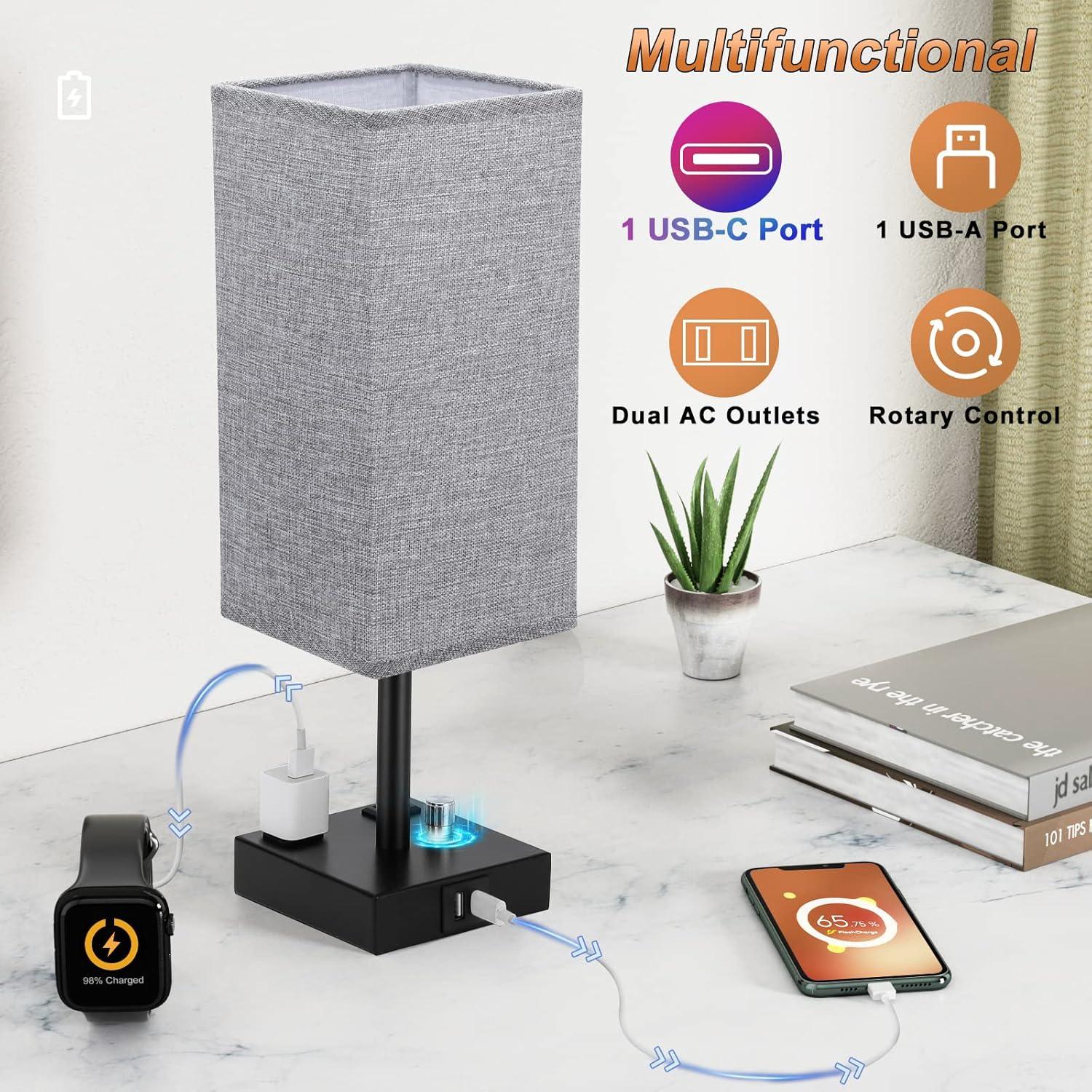 Juego de 2 Lámparas de Mesita Regulables Aooshine Gris USB