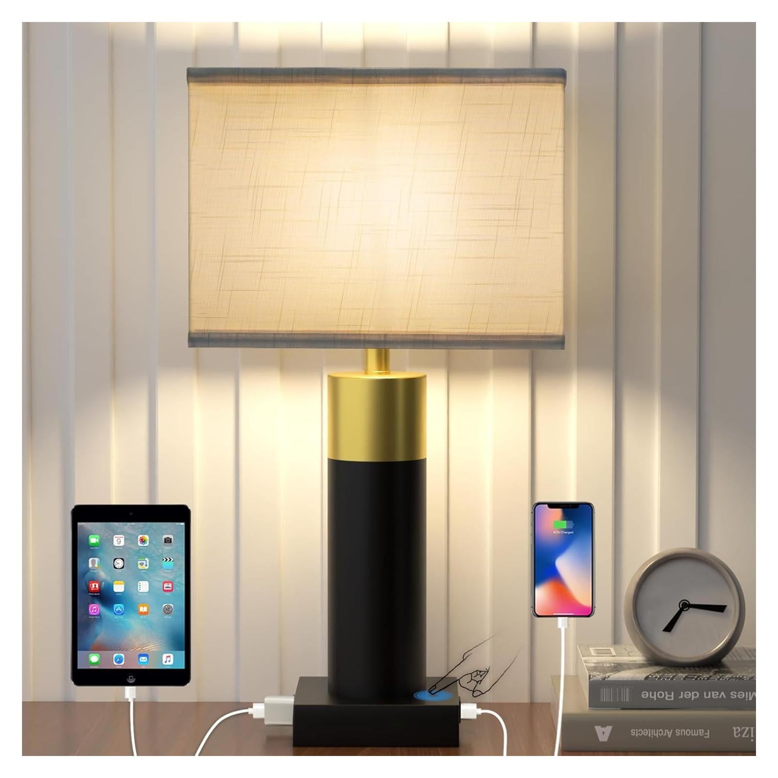 Lámpara de Mesa Táctil OYedis 55.88 cm 3 Niveles USB-C y USB