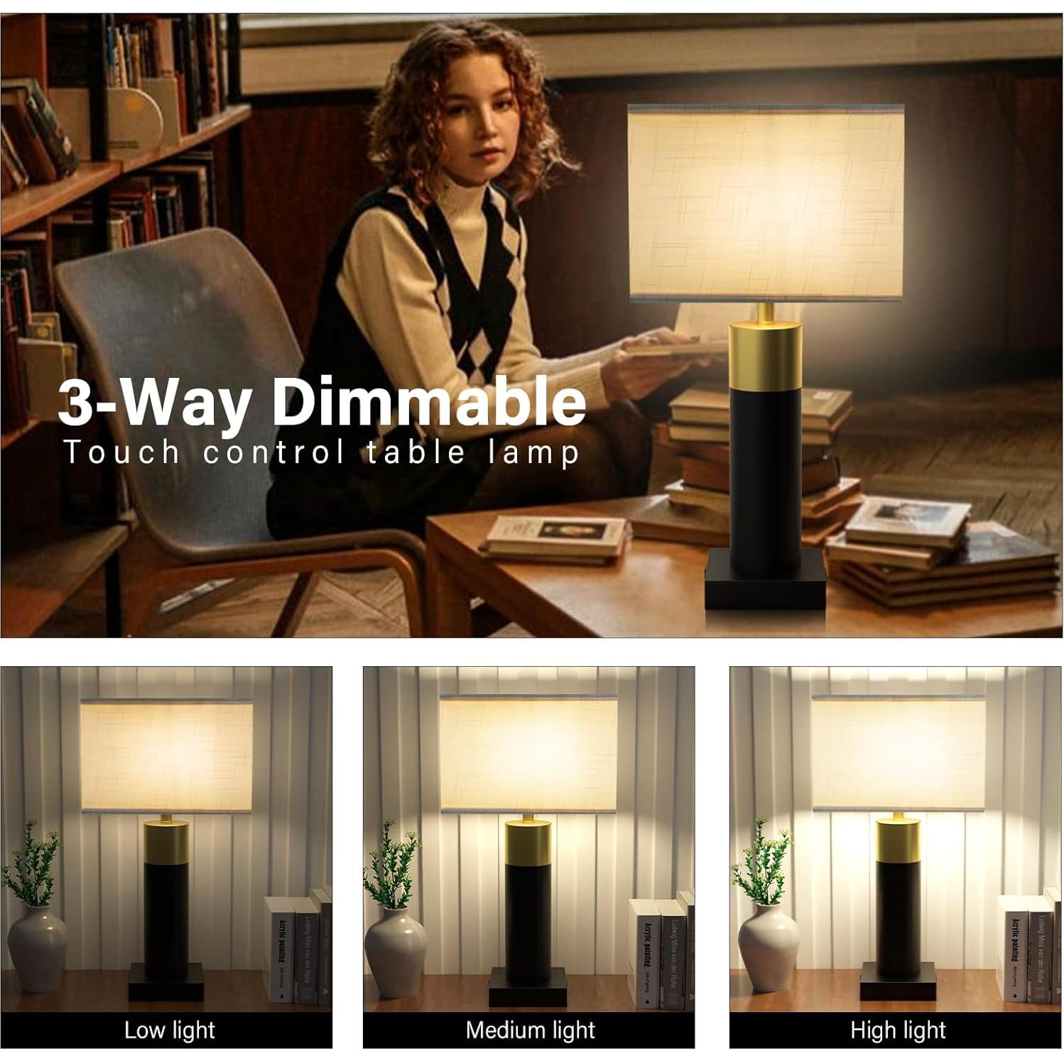 Lámpara de Mesa Táctil OYedis 55.88 cm 3 Niveles USB-C y USB