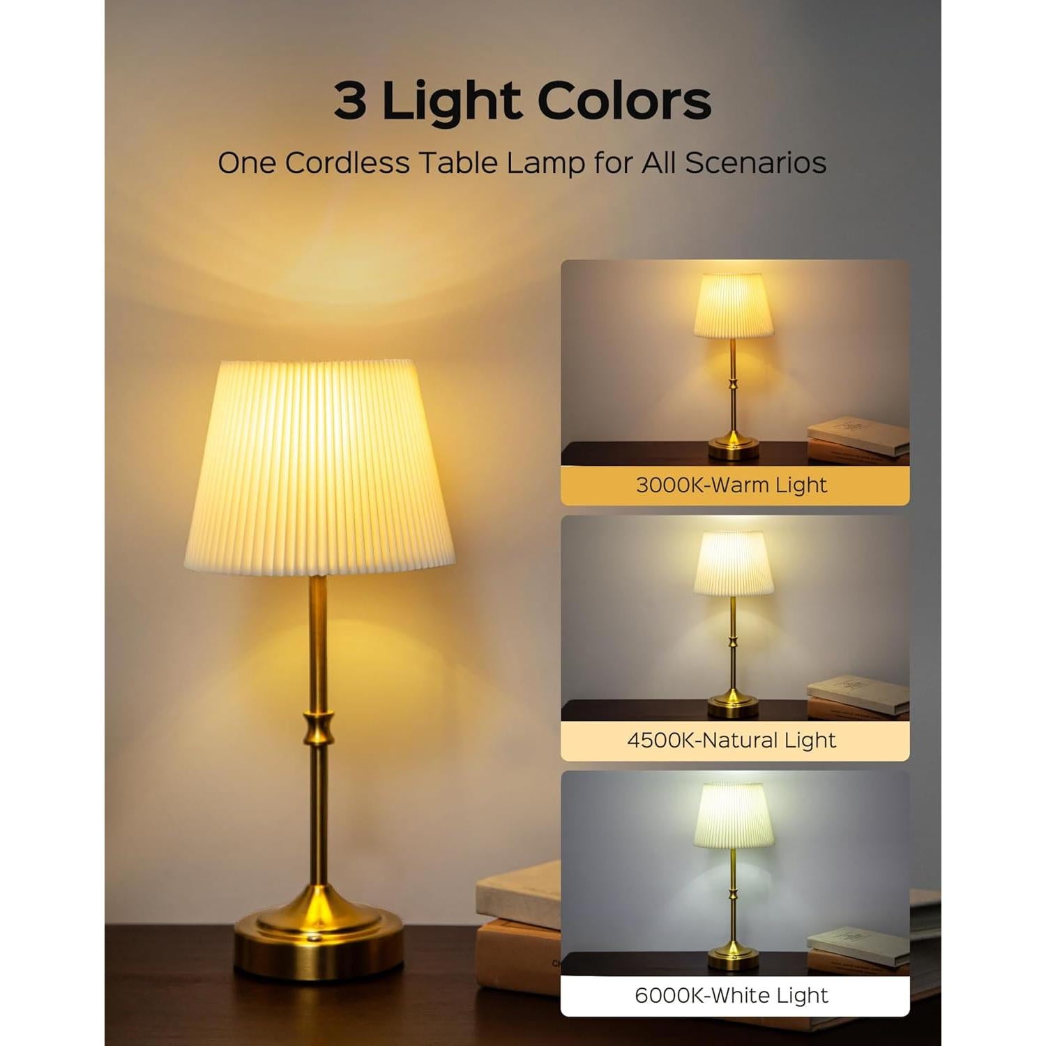 Lámpara de Mesa Inalámbrica JACKYLED Oro Vintage 3 Colores Luz