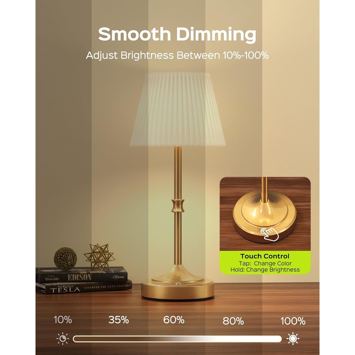 Lámpara de Mesa Inalámbrica JACKYLED Oro Vintage 3 Colores Luz