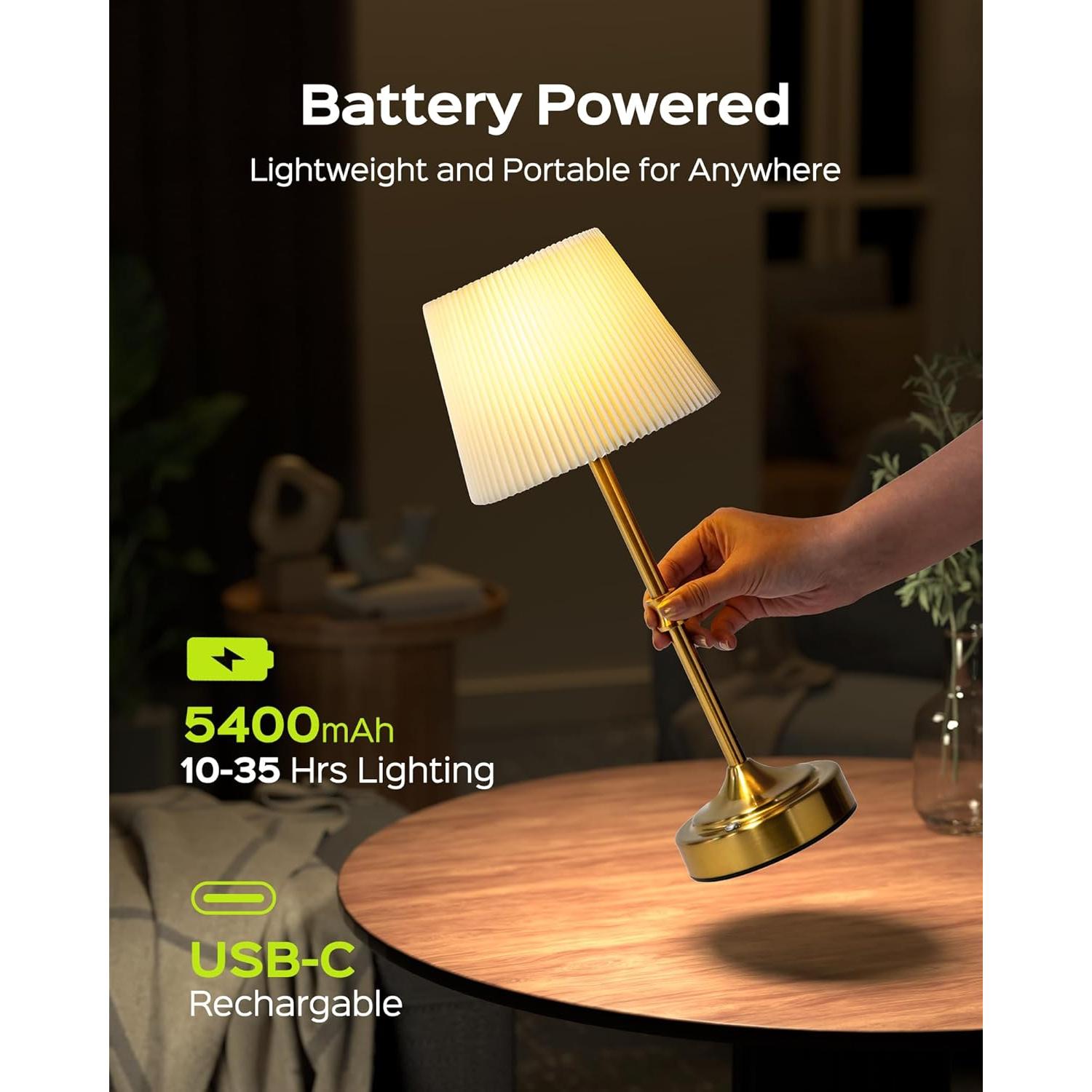 Lámpara de Mesa Inalámbrica JACKYLED Oro Vintage 3 Colores Luz