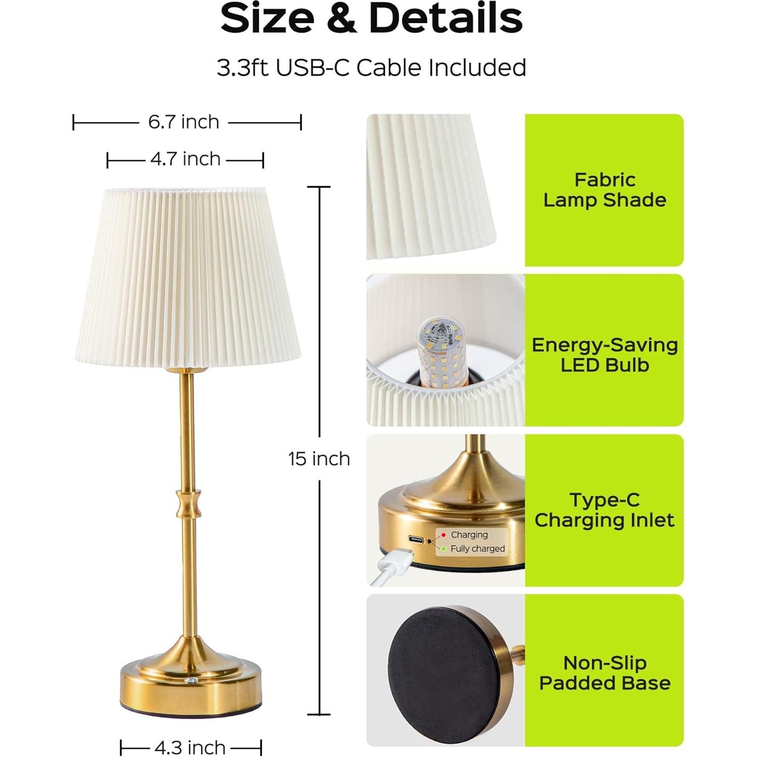 Lámpara de Mesa Inalámbrica JACKYLED Oro Vintage 3 Colores Luz