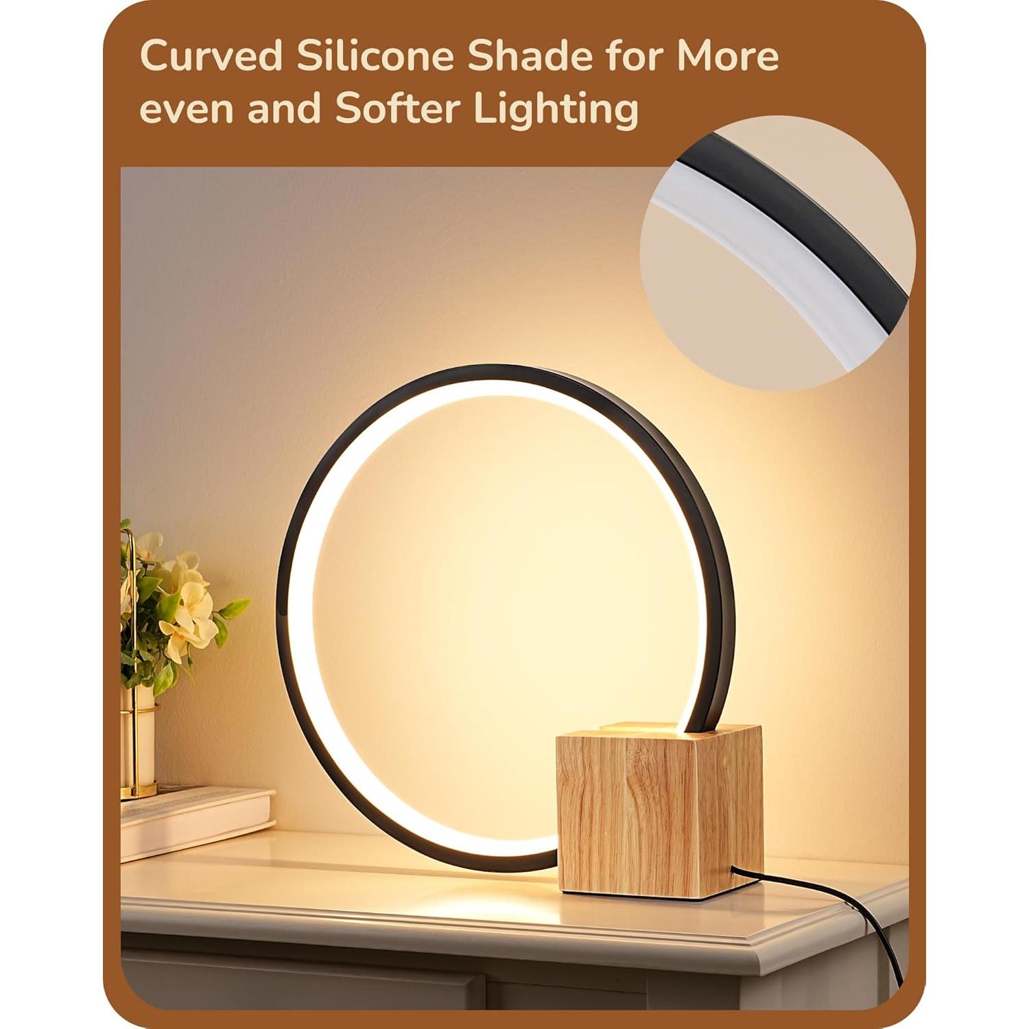 Lámpara de Mesa LED Edishine con Base de Madera 12W 540LM