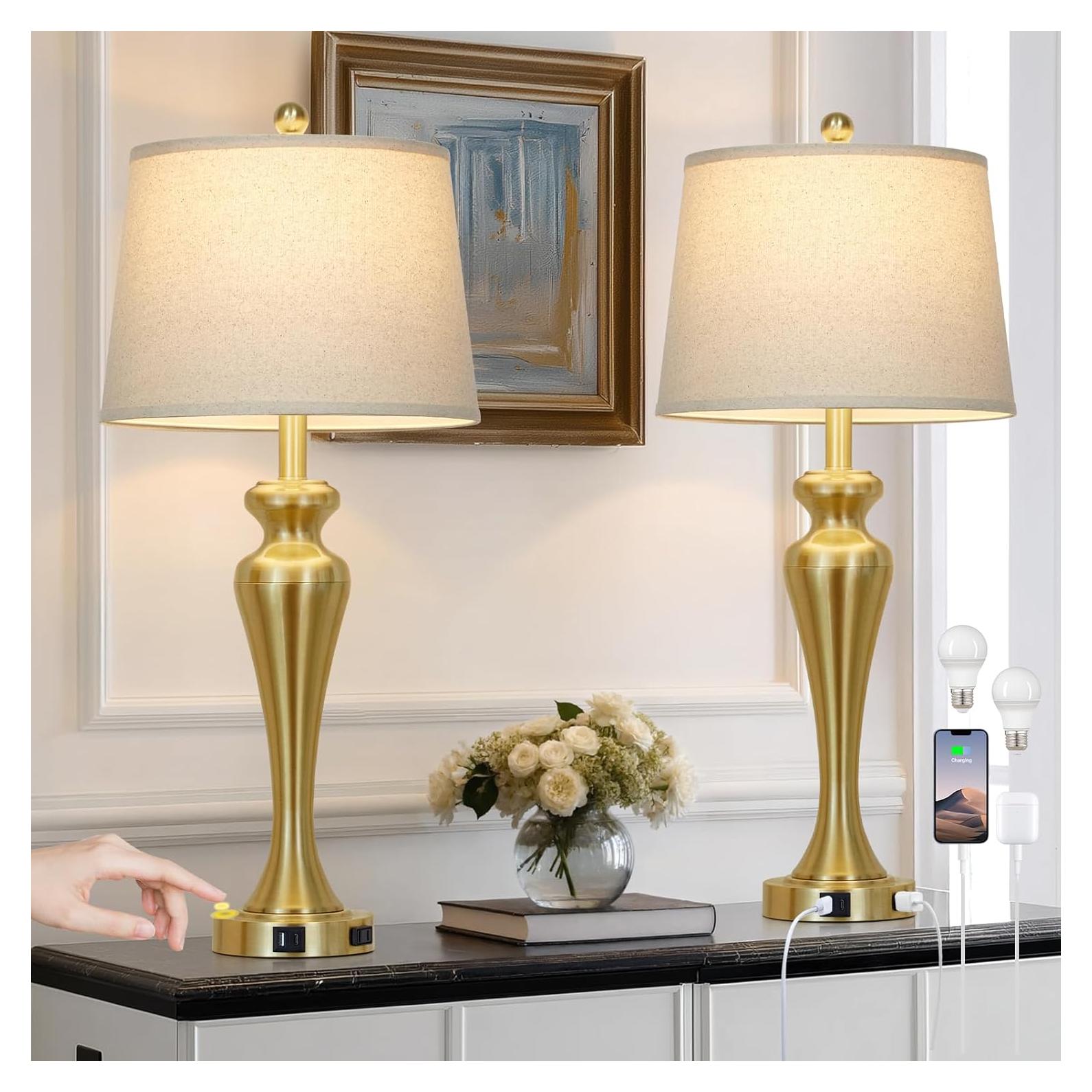 Juego de 2 Lámparas de Mesa Doradas Luxeflow 76.2 cm Táctiles