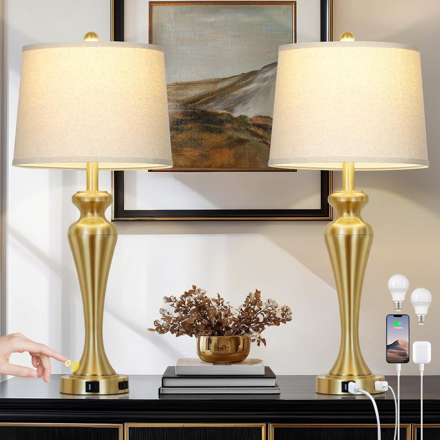 Juego de 2 Lámparas de Mesa Doradas Luxeflow 76.2 cm Táctiles