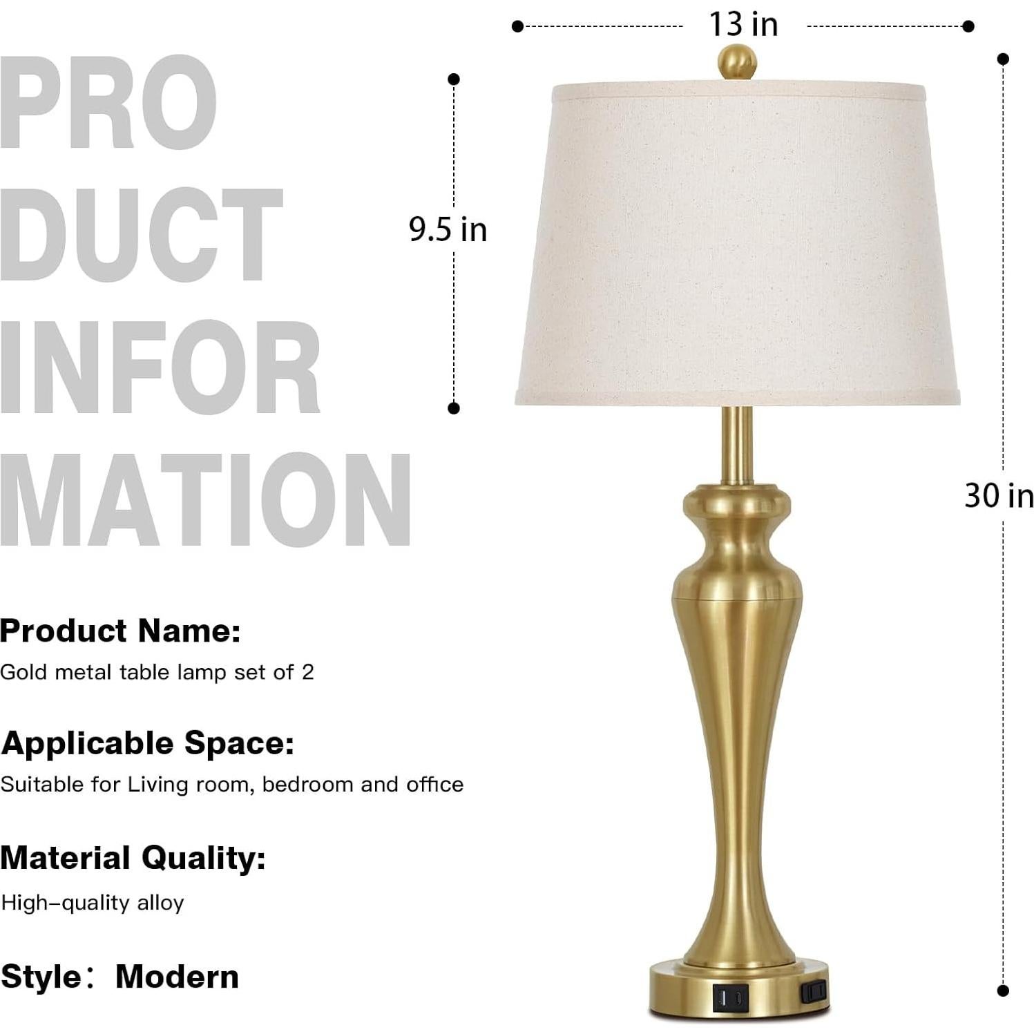 Juego de 2 Lámparas de Mesa Doradas Luxeflow 76.2 cm Táctiles