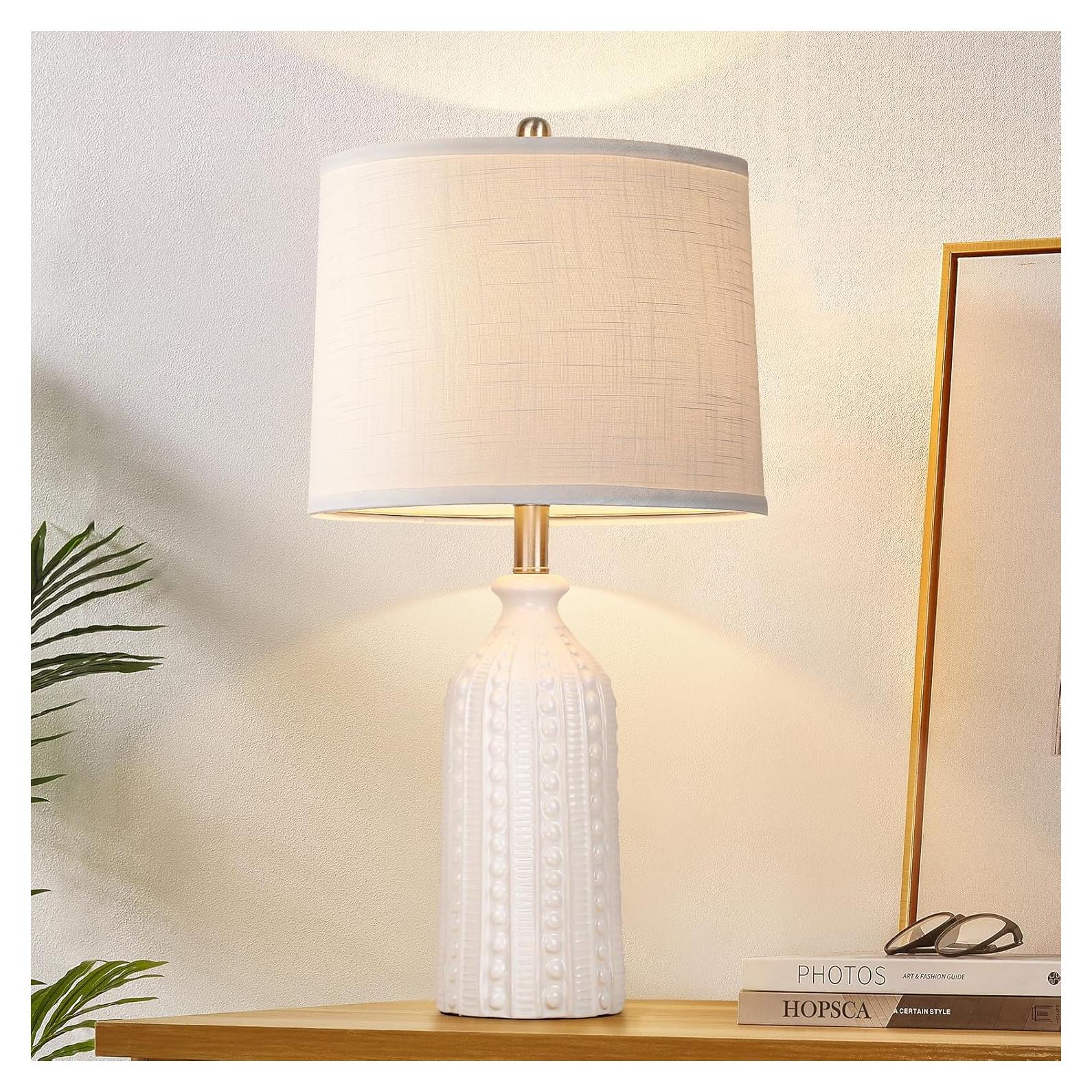 Lámpara de Mesa Cerámica Blanca JUNNAI 62 cm Regulable 3 Vías