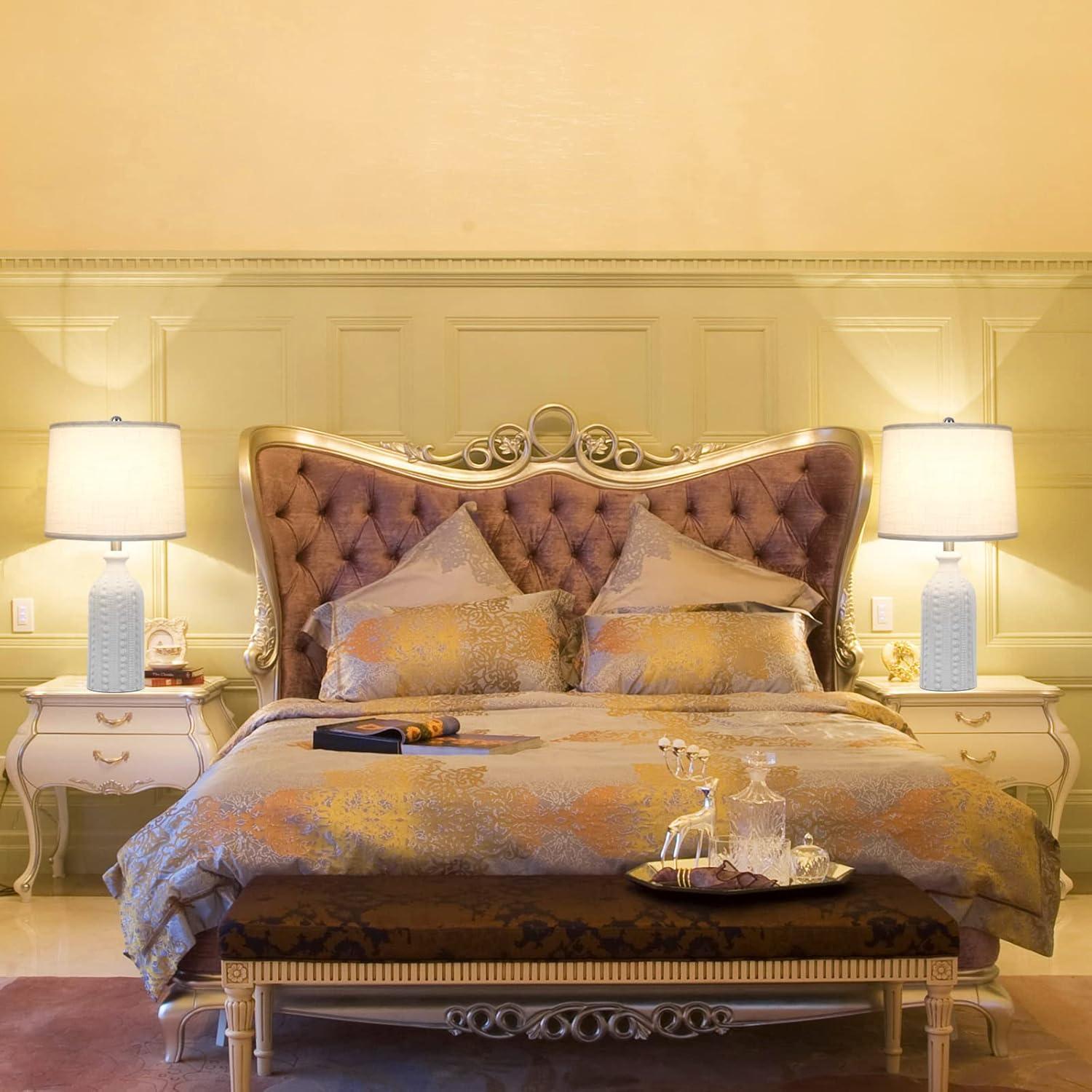 Lámpara de Mesa Cerámica Blanca JUNNAI 62 cm Regulable 3 Vías