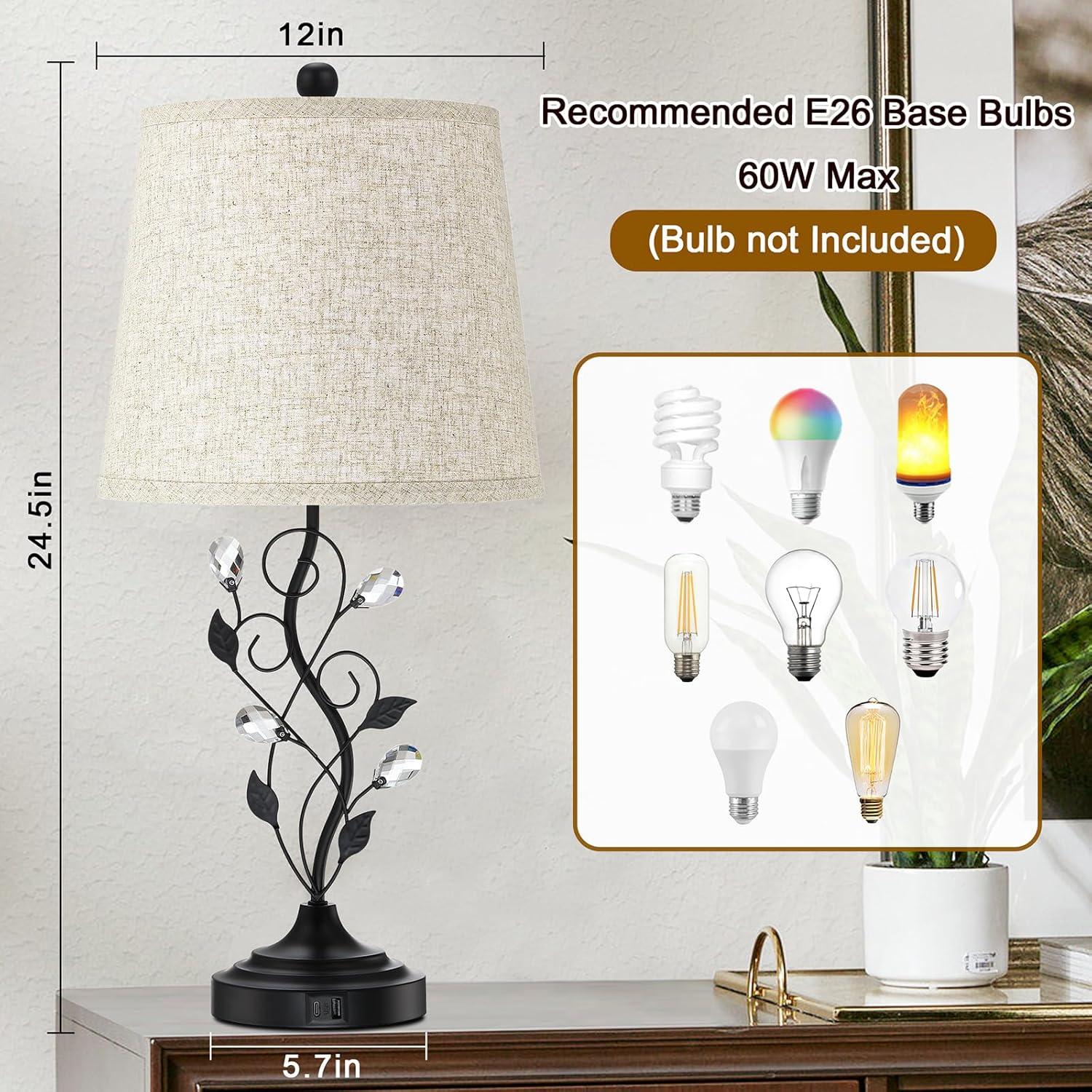 Juego de 2 lámparas de mesa rústicas Sheetea con USB