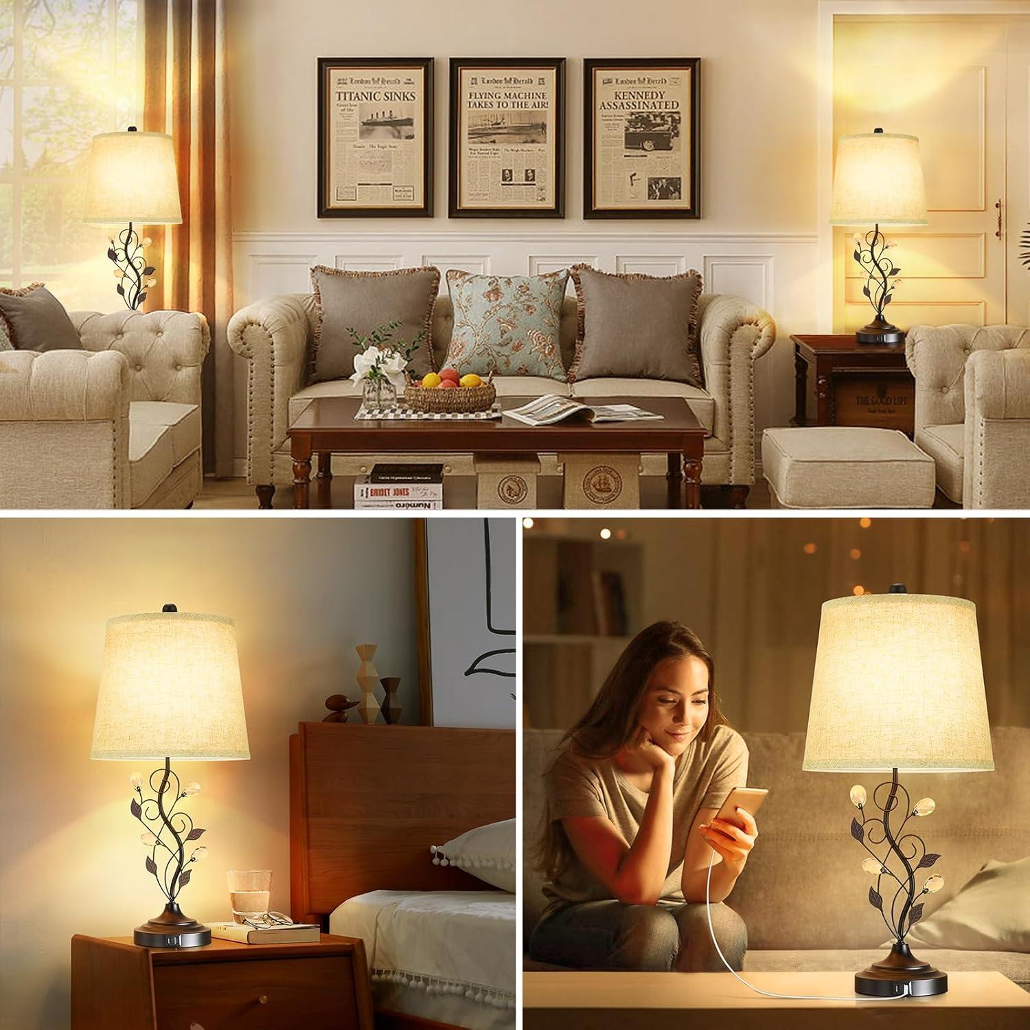 Juego de 2 lámparas de mesa rústicas Sheetea con USB