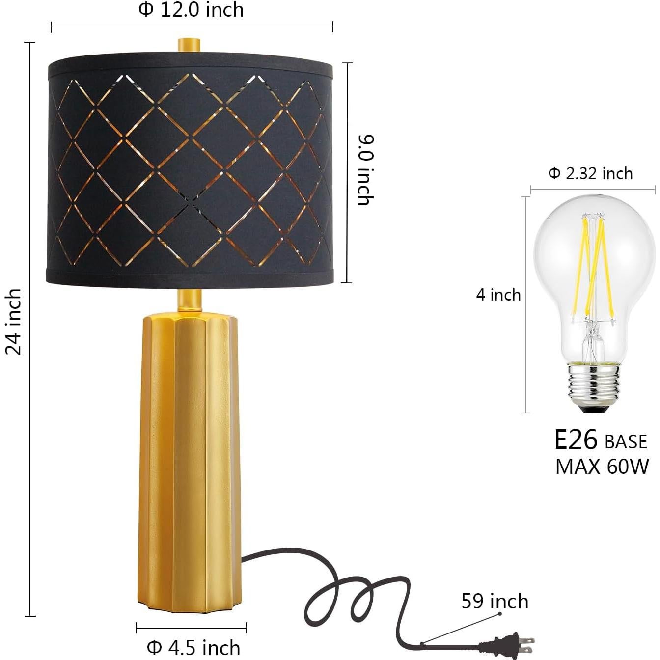 Juego de 2 Lámparas de Mesa RORIANO Doradas con Pantalla Negra