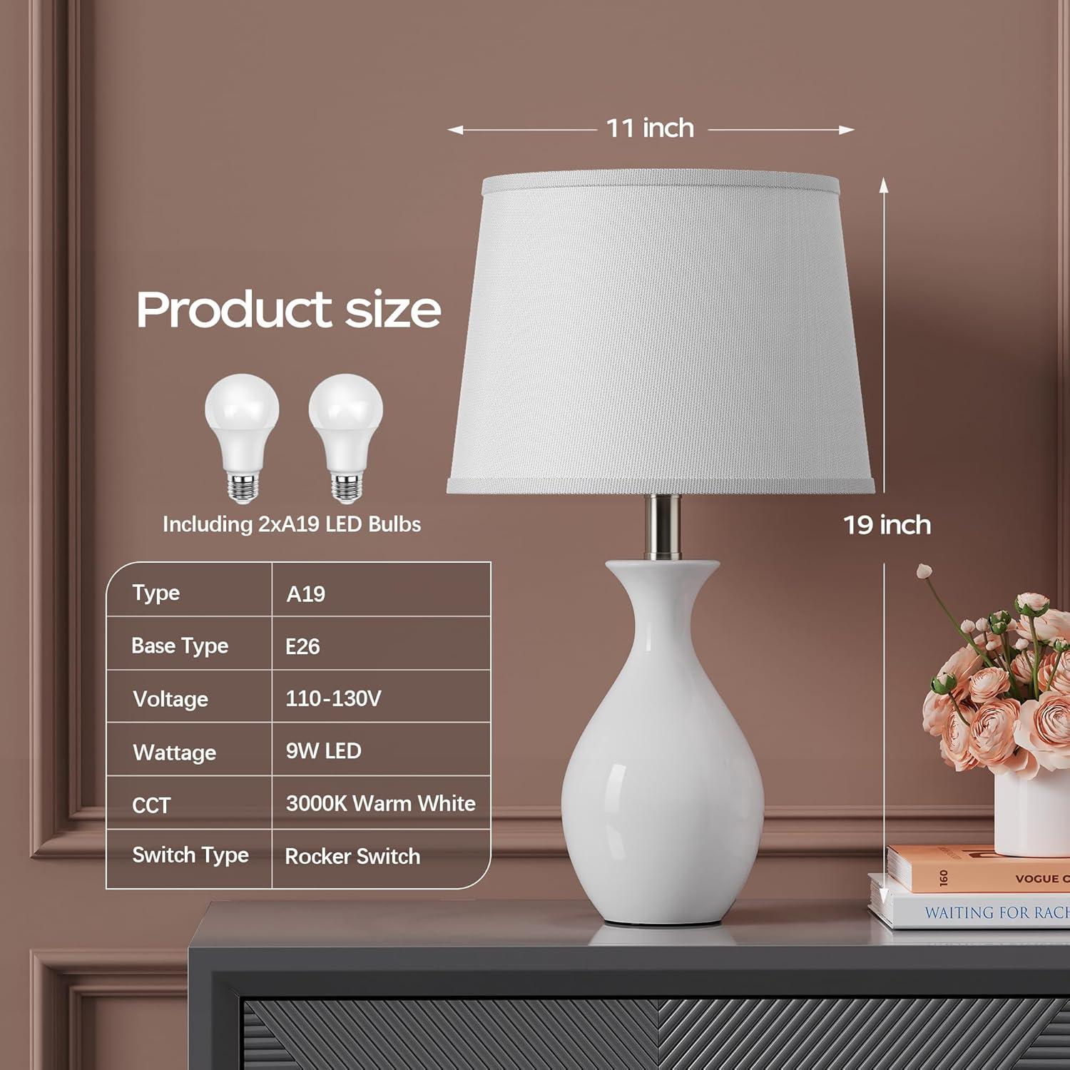 Conjunto de 2 Lámparas de Mesa PARTPHONER Cerámica Blanca