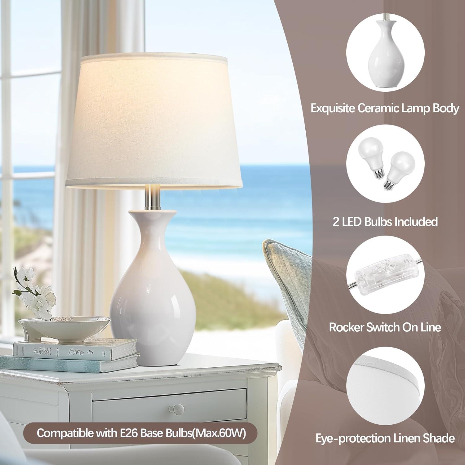 Conjunto de 2 Lámparas de Mesa PARTPHONER Cerámica Blanca