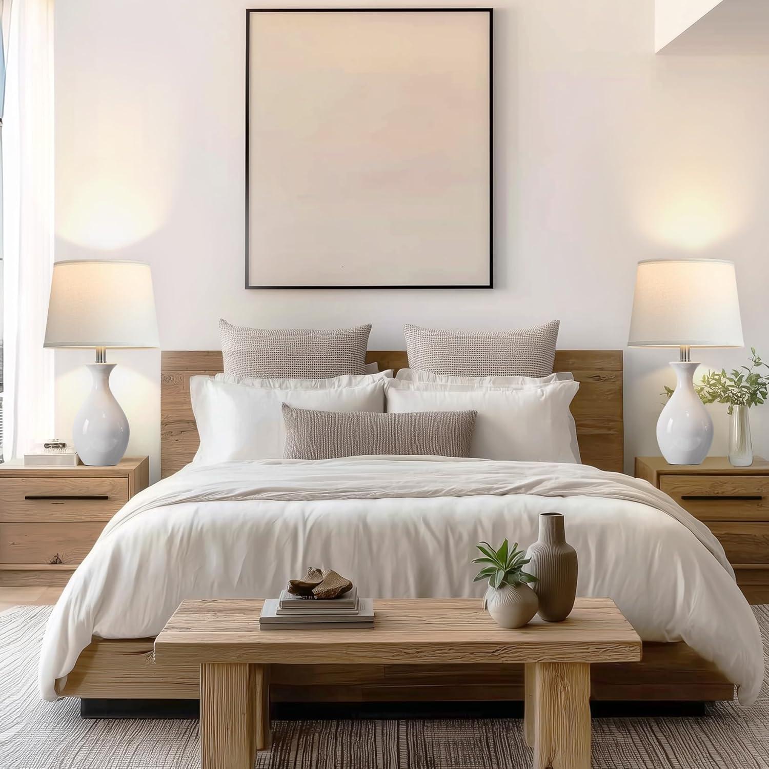 Conjunto de 2 Lámparas de Mesa PARTPHONER Cerámica Blanca