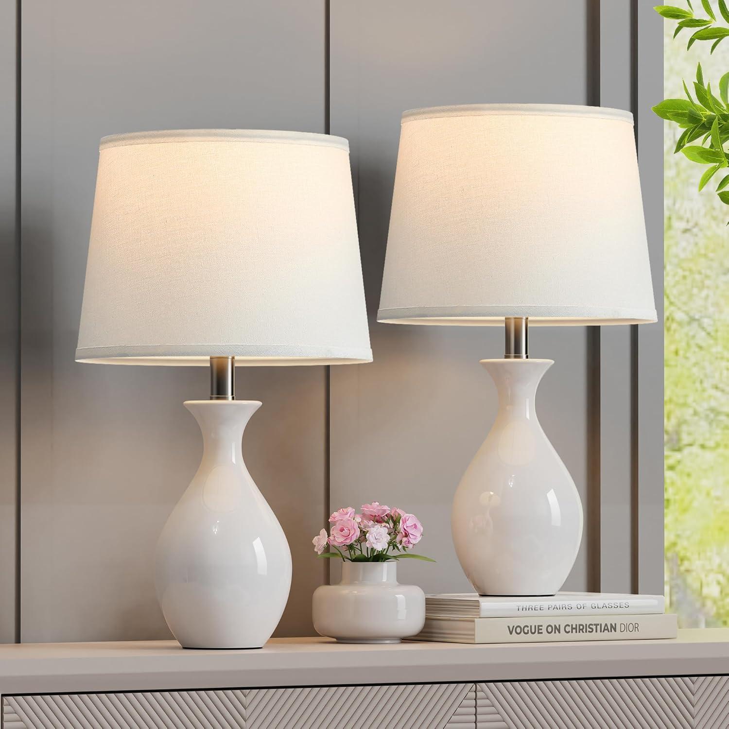 Conjunto de 2 Lámparas de Mesa PARTPHONER Cerámica Blanca