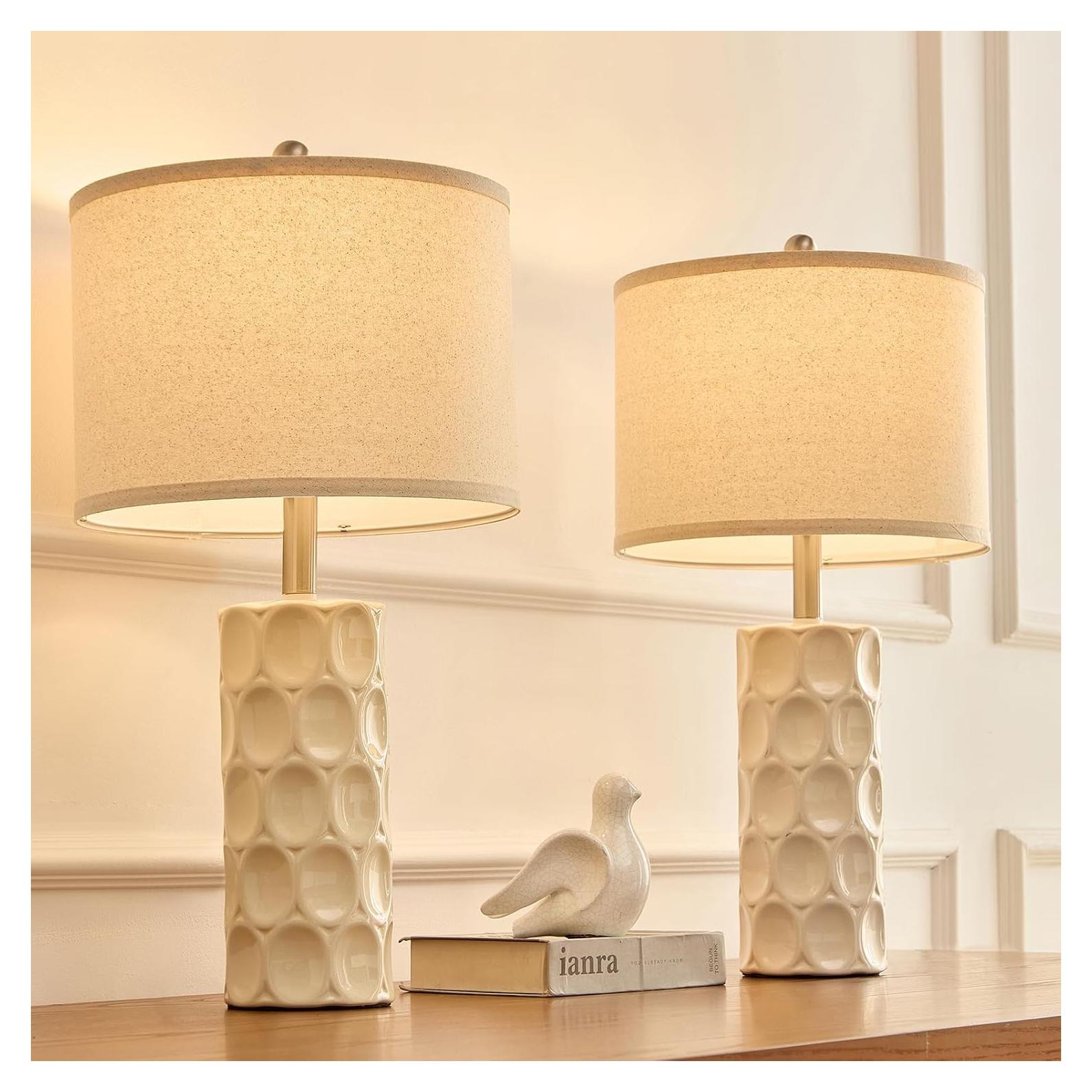 Juego de 2 Lámparas de Mesa de Cerámica Moderna 62 cm Blanco Crema