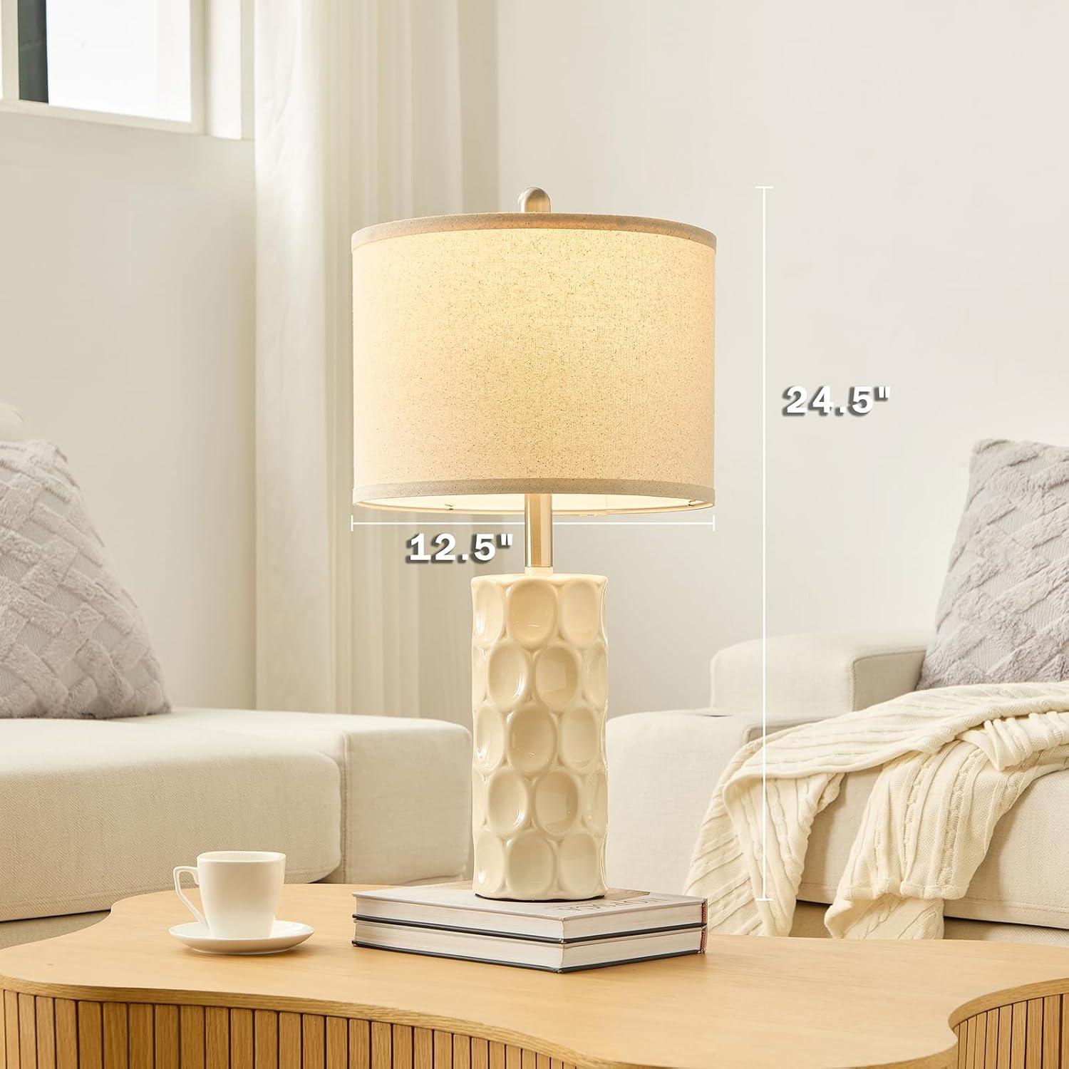 Juego de 2 Lámparas de Mesa de Cerámica Moderna 62 cm Blanco Crema